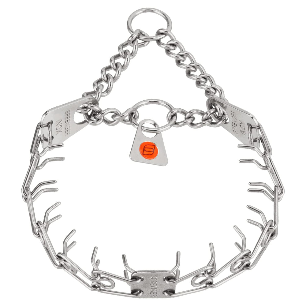 Herm Sprenger Ultra Plus prong collar front view highlights symmetric tightening for controlled cues.
