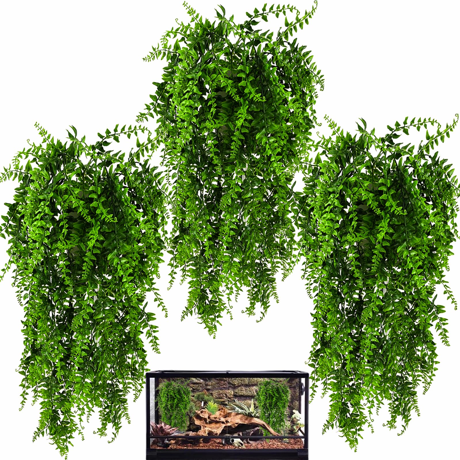 HERCOCCI 3-Pack Reptile Plants hanging vines provide hiding spots and climbing opportunities.