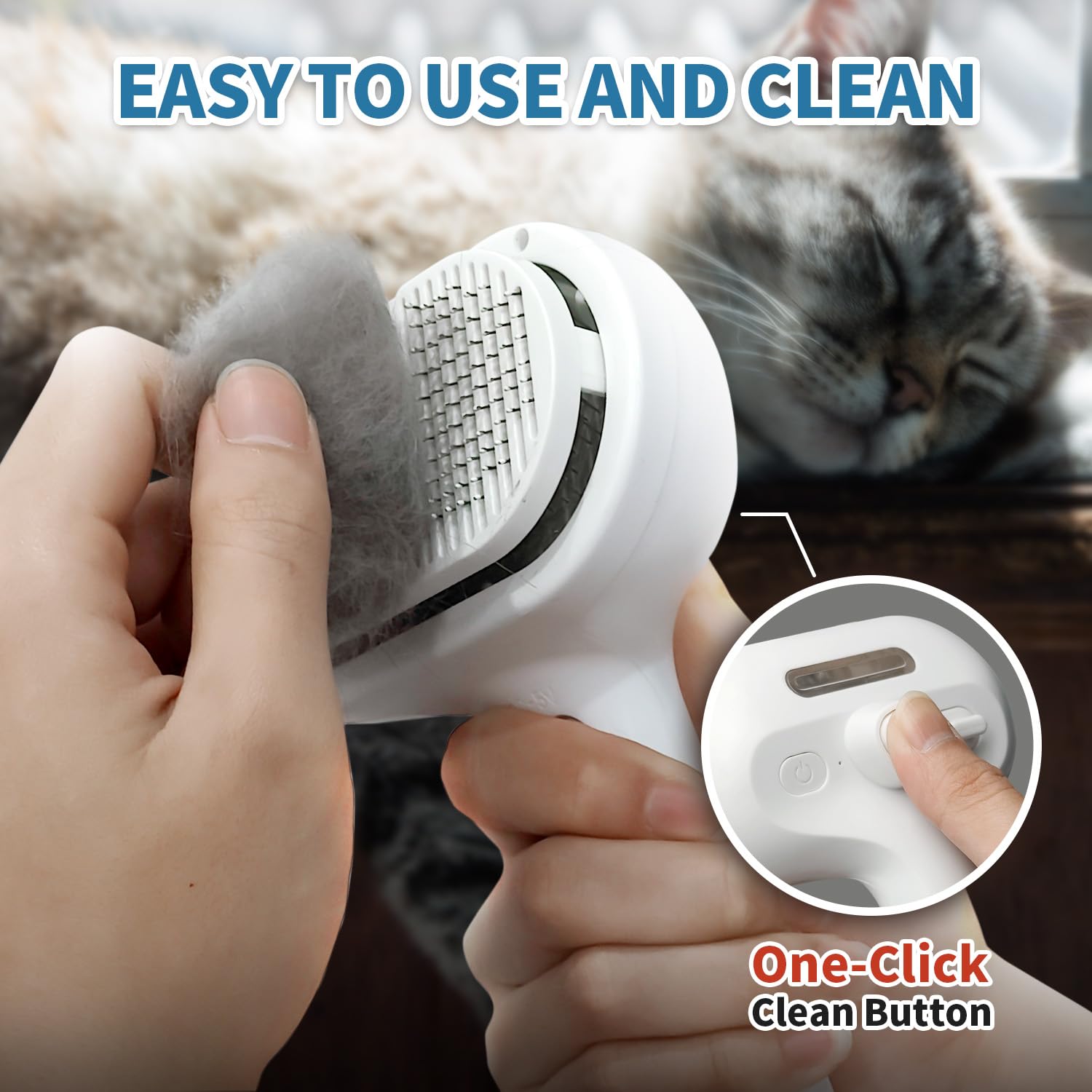 HeroKitty cepillo con boton liberacion, retira pelos atrapados con facilidad.