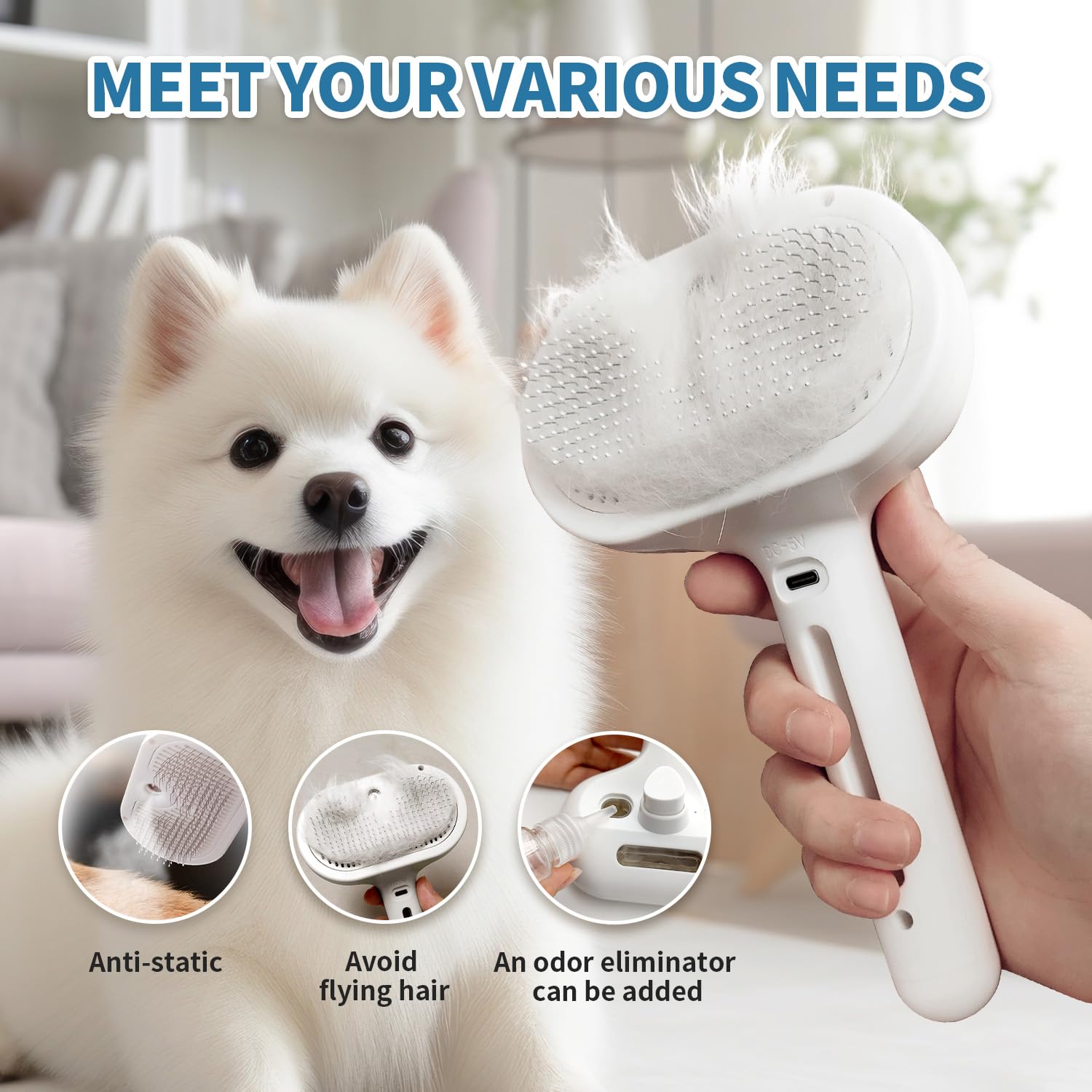 HeroKitty cepillo para perros con vapor autolimpiante, ahorra tiempo durante el cepillado.