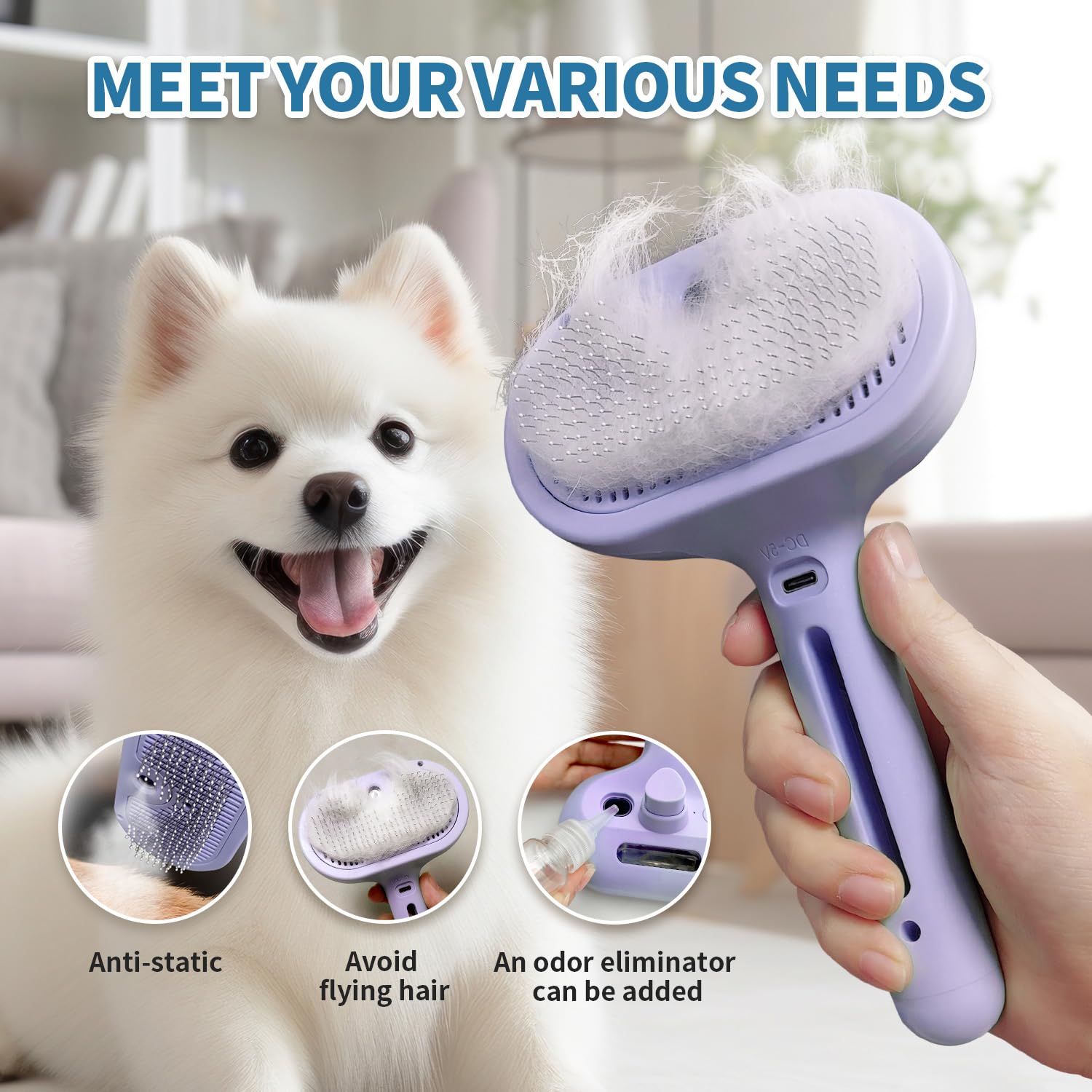 HeroKitty cepillo de vapor antiestático para mascotas, deja el pelaje suave.