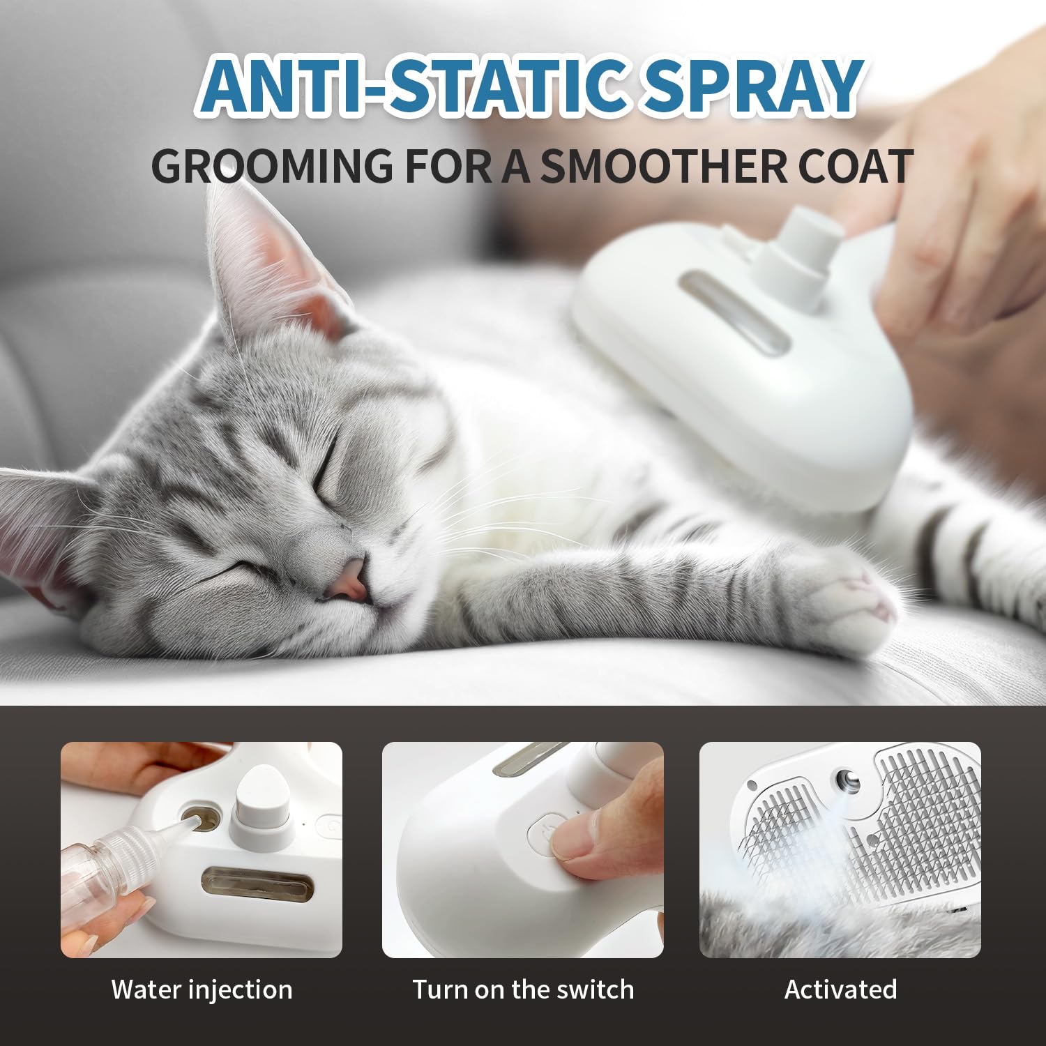 HeroKitty cepillo con tanque de agua, control visual del nivel durante grooming.