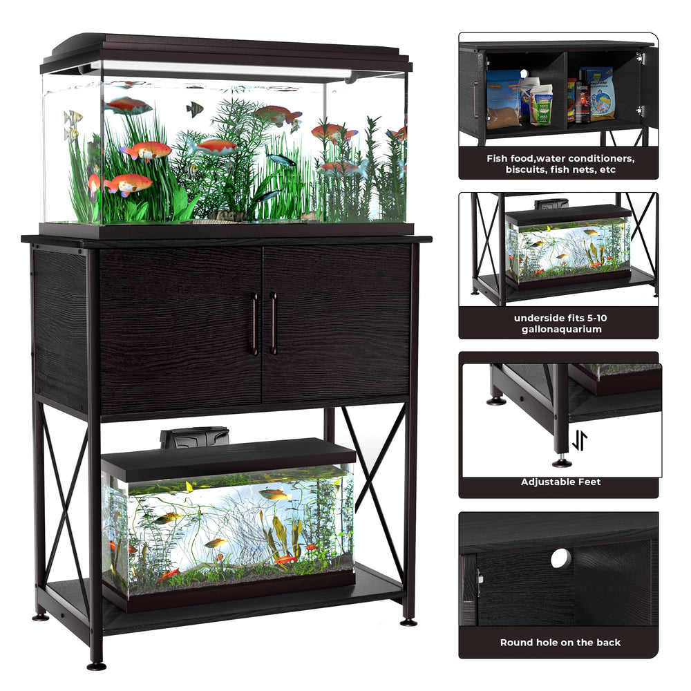 Herture cabinet storage keeps fish food and tools neatly.