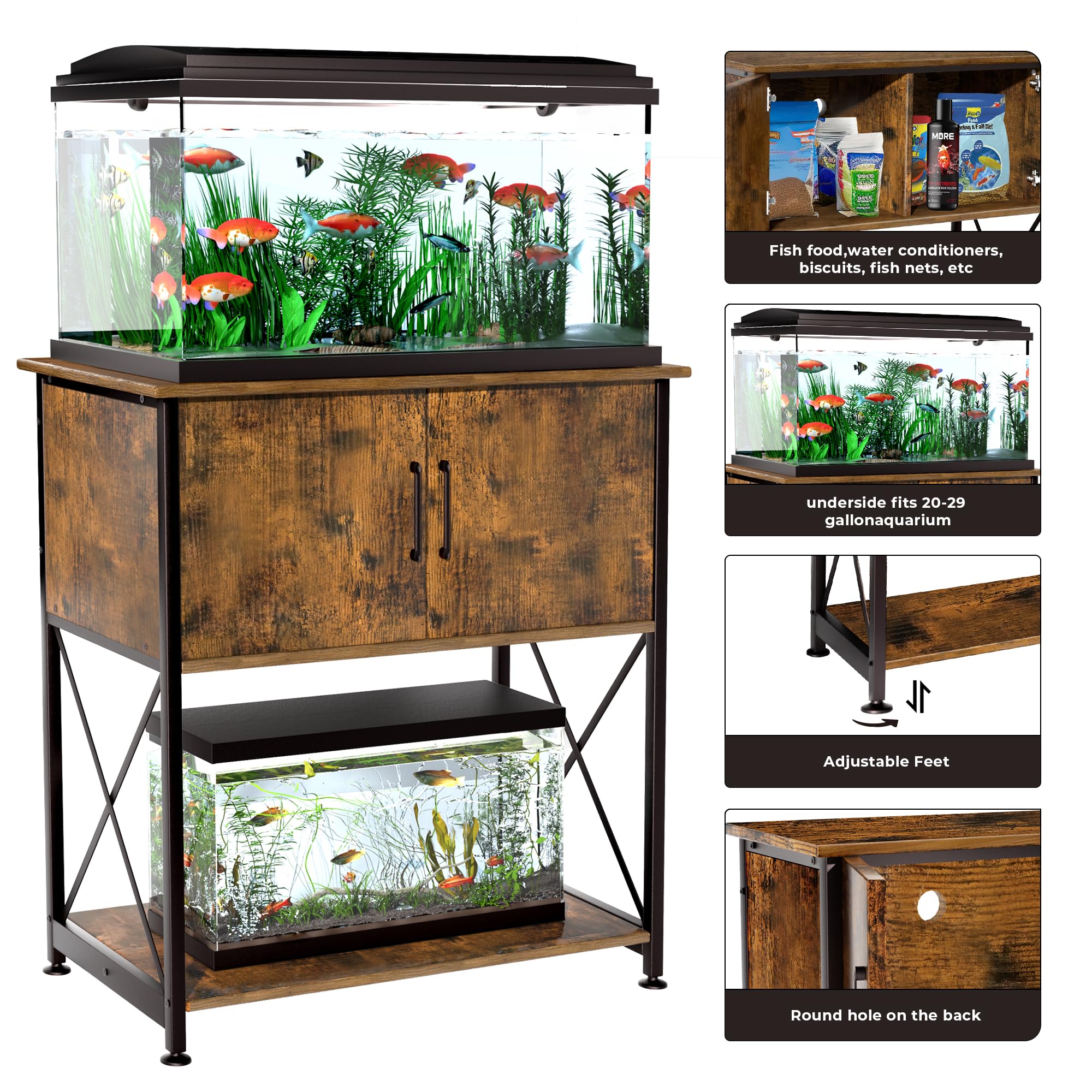 Herture rustic brown finish pairs with decor while hiding equipment