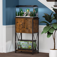 Herture stand lower shelf accommodates a 5-gallon tank or decor.