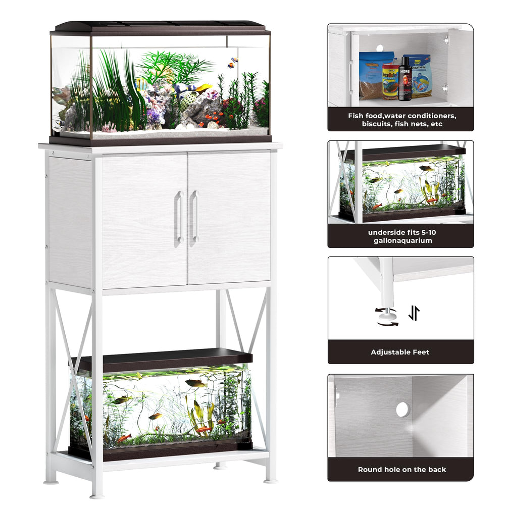 Herture fish tank stand side profile highlights sturdy steel frame and wobble-free design.
