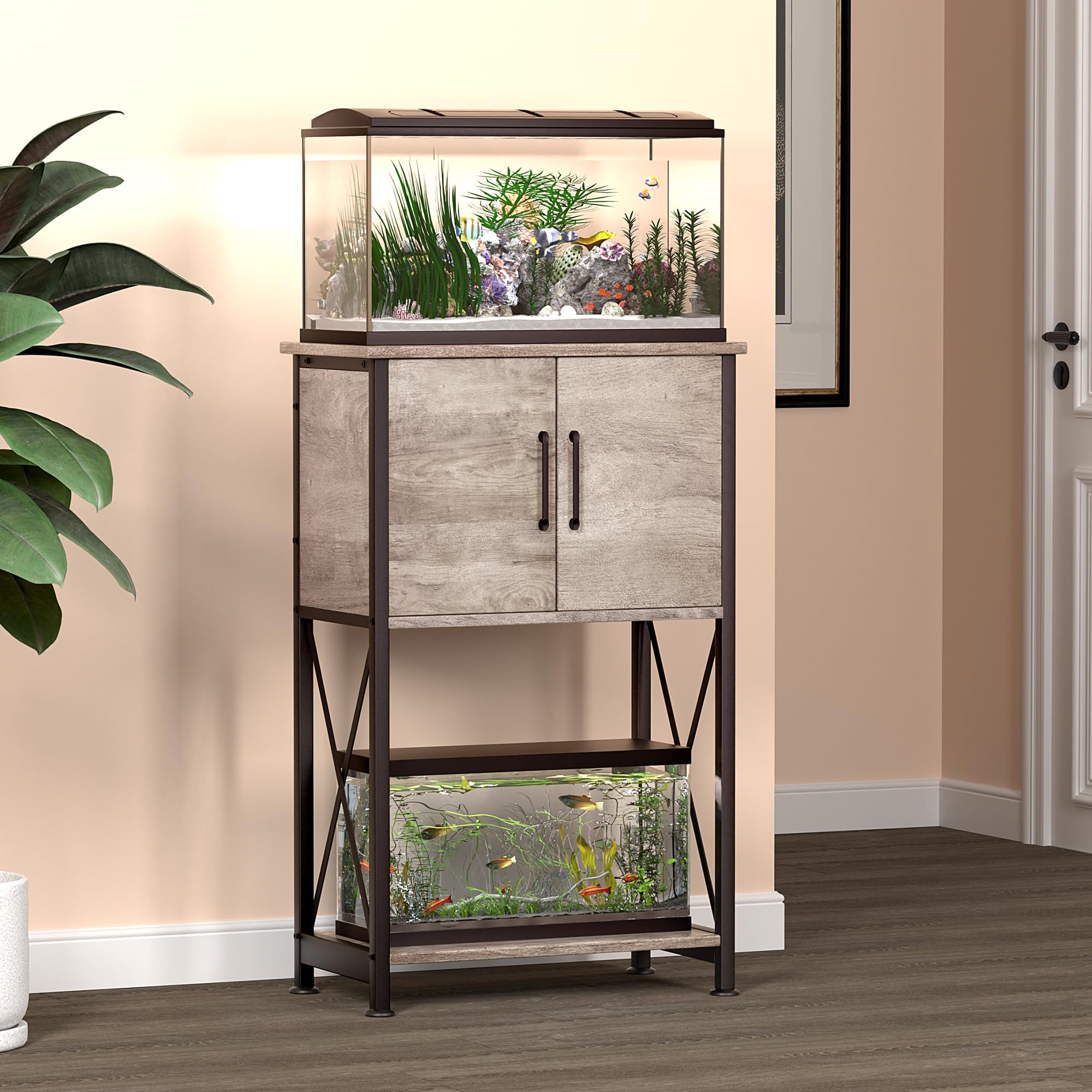 Herture grey modern aquarium stand suits any room style.