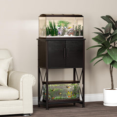 Herture lower shelf holds a 5-gallon tank or decor for dual-display.