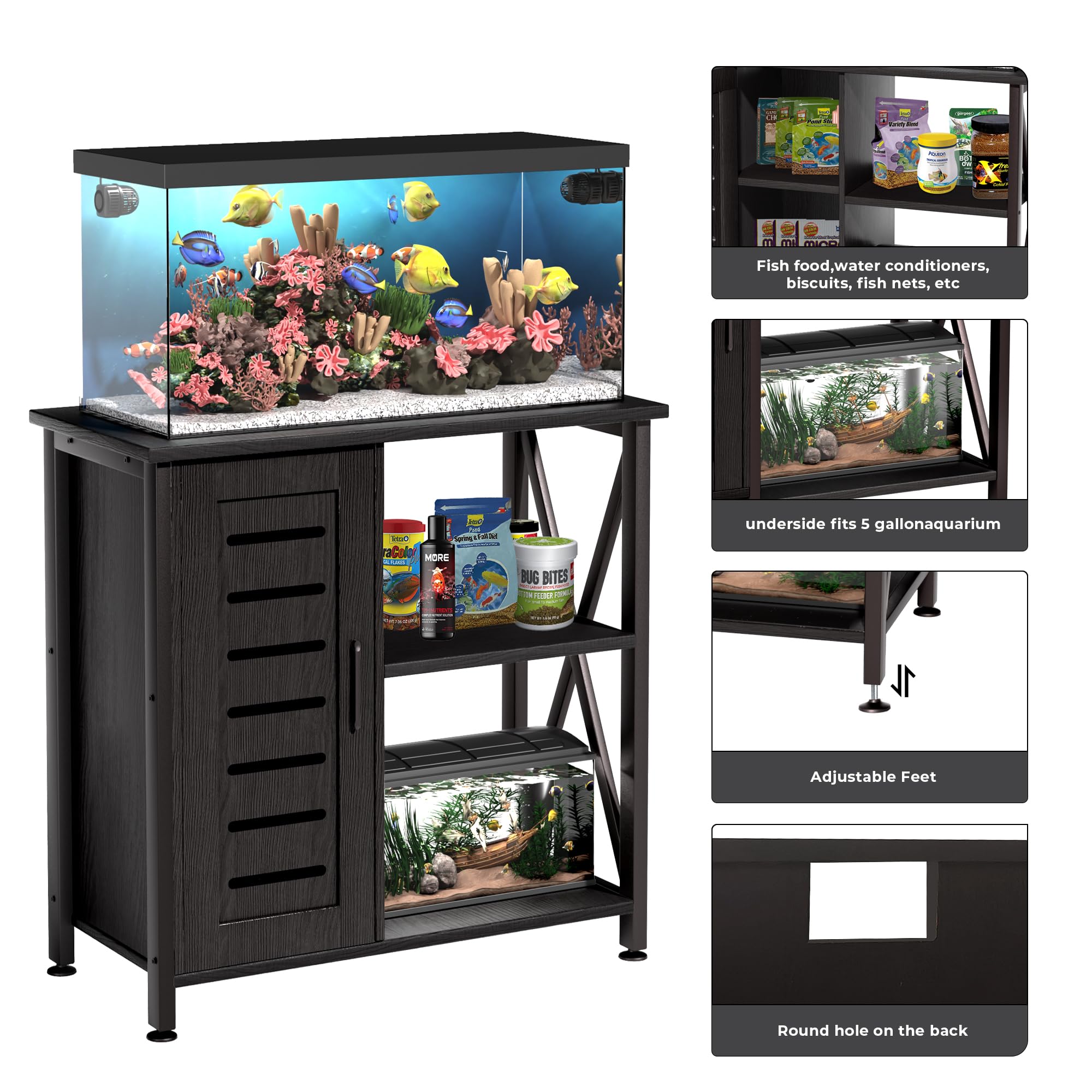 Herture modern black aquarium stand blends with decor while offering sturdy support.