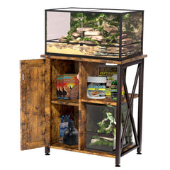 Herture stand right-side slot fits a smaller tank for multi-pet setups.