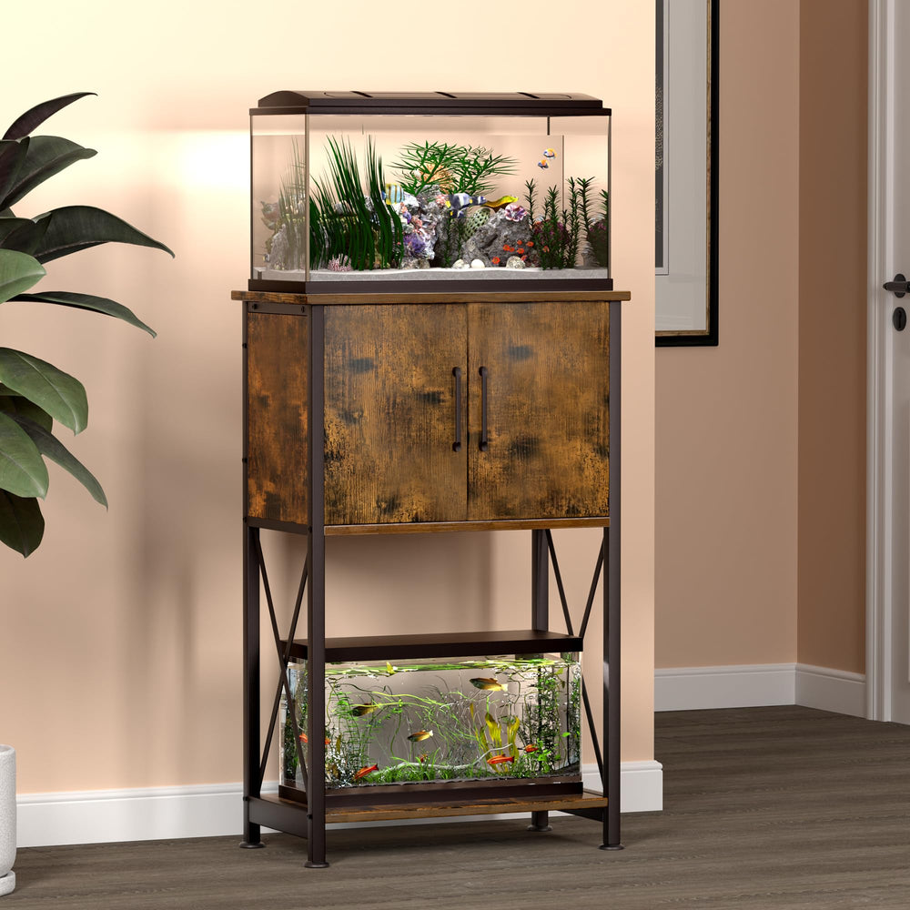 Herture rustic brown finish blends with home decor while highlighting the tank.