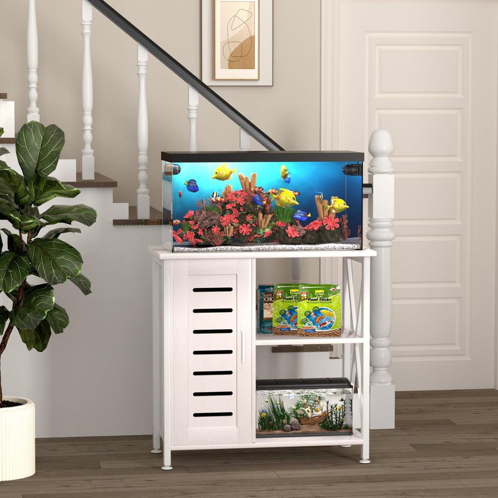 Herture stand bottom compartment holds small 5-gallon tanks for flexibility