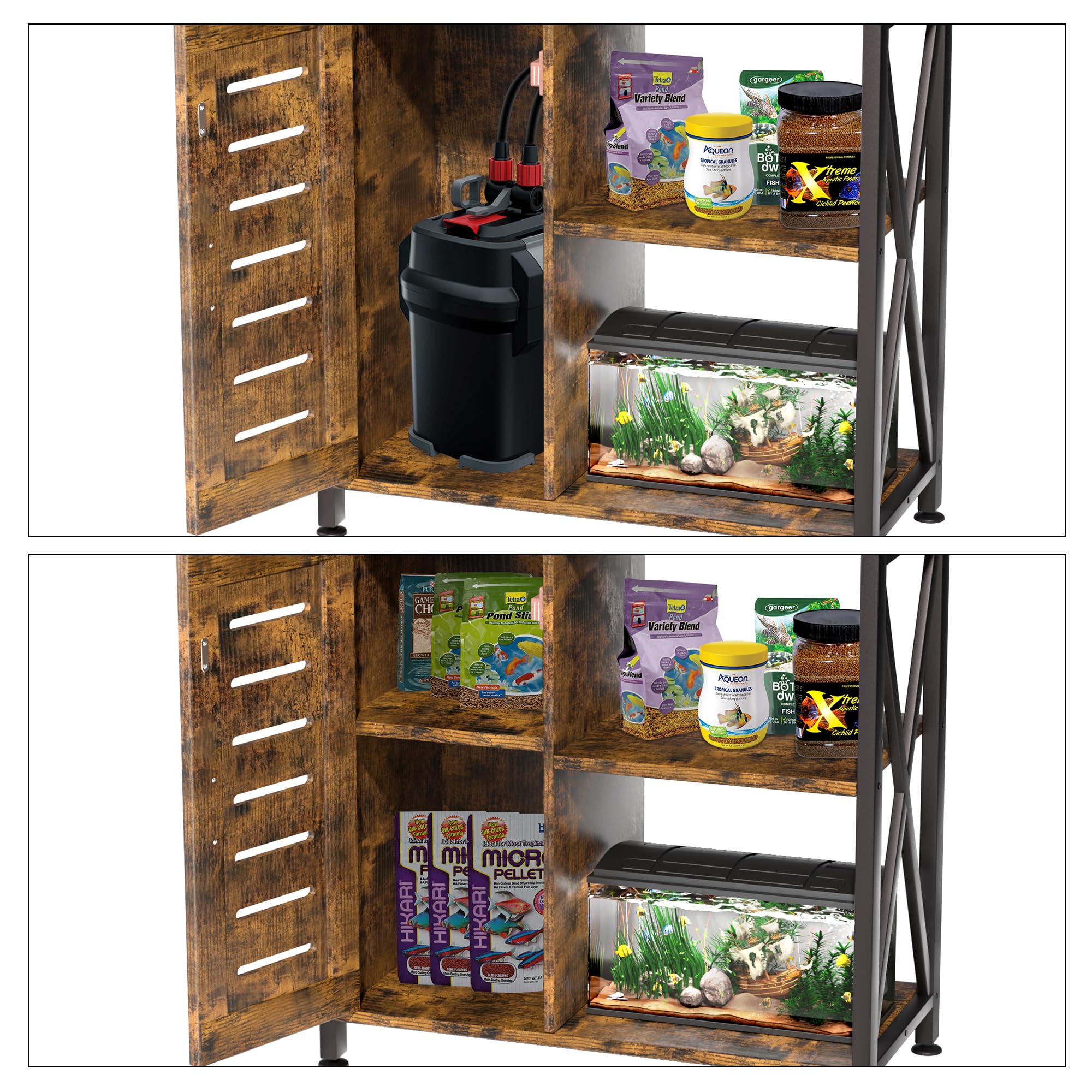 Herture stand bottom compartment stores 5-gallon tanks for compact setups