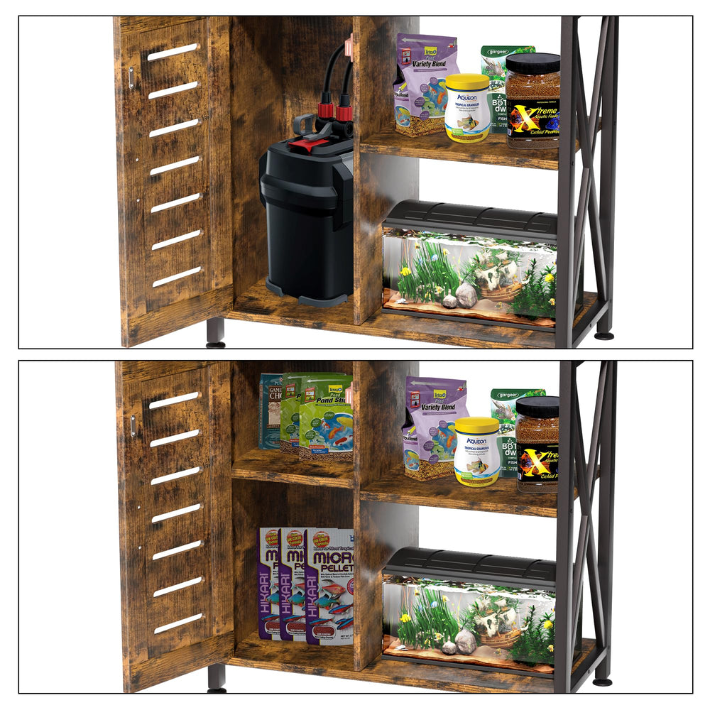 Herture stand bottom compartment stores 5-gallon tanks for compact setups