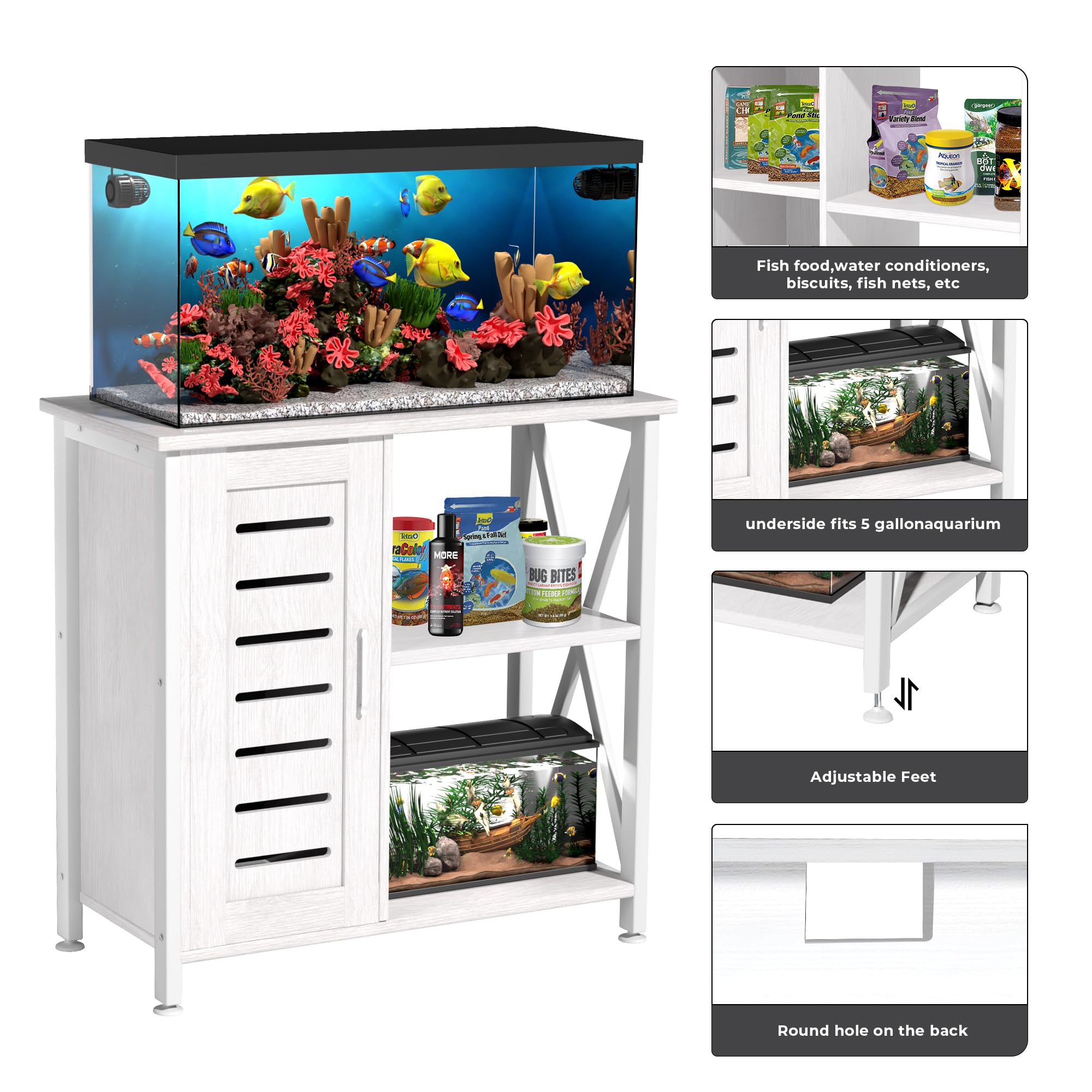 Herture stand MDF panels offer durable support for gear beneath the tank