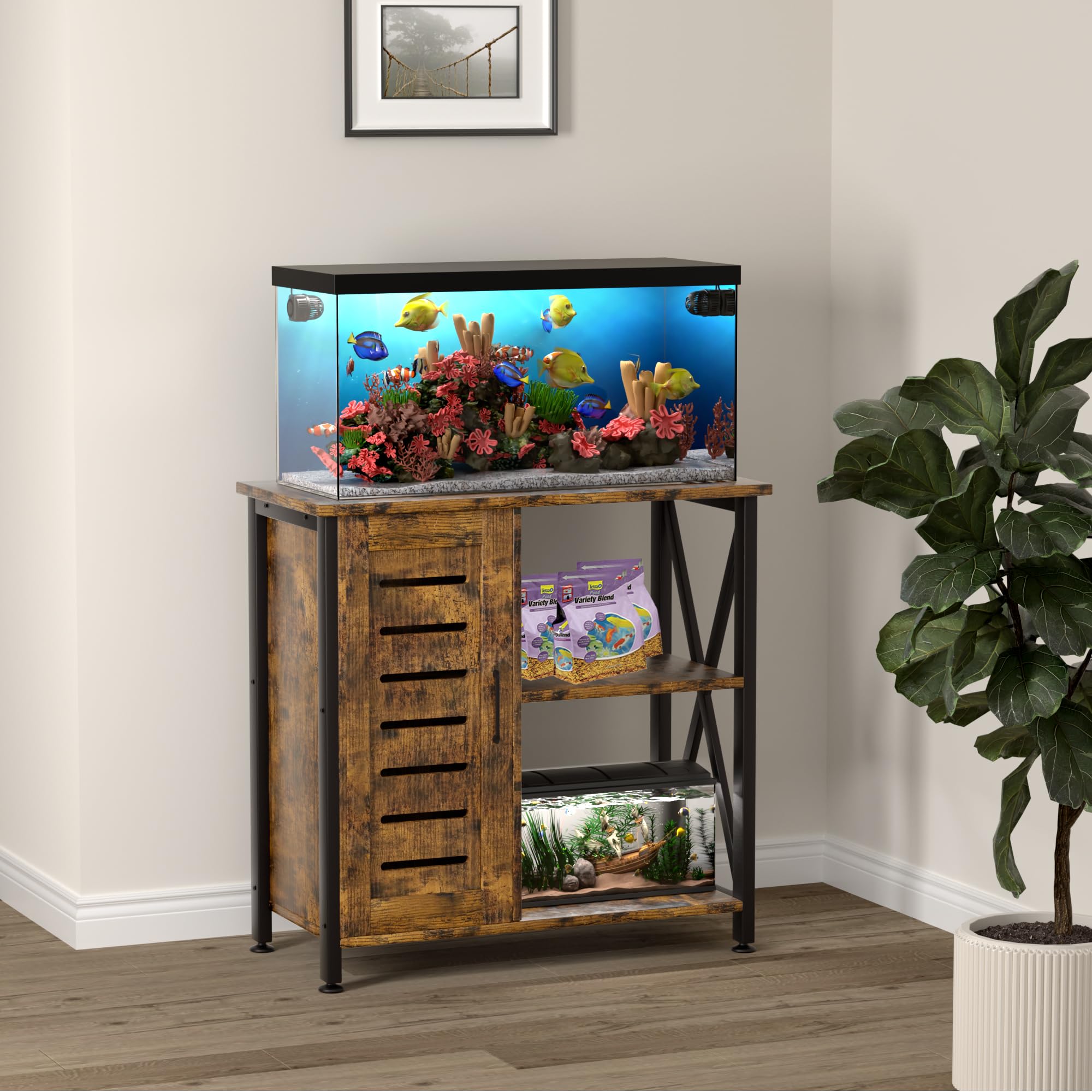 Herture stand rustic brown finish complements home decor and aquascaping