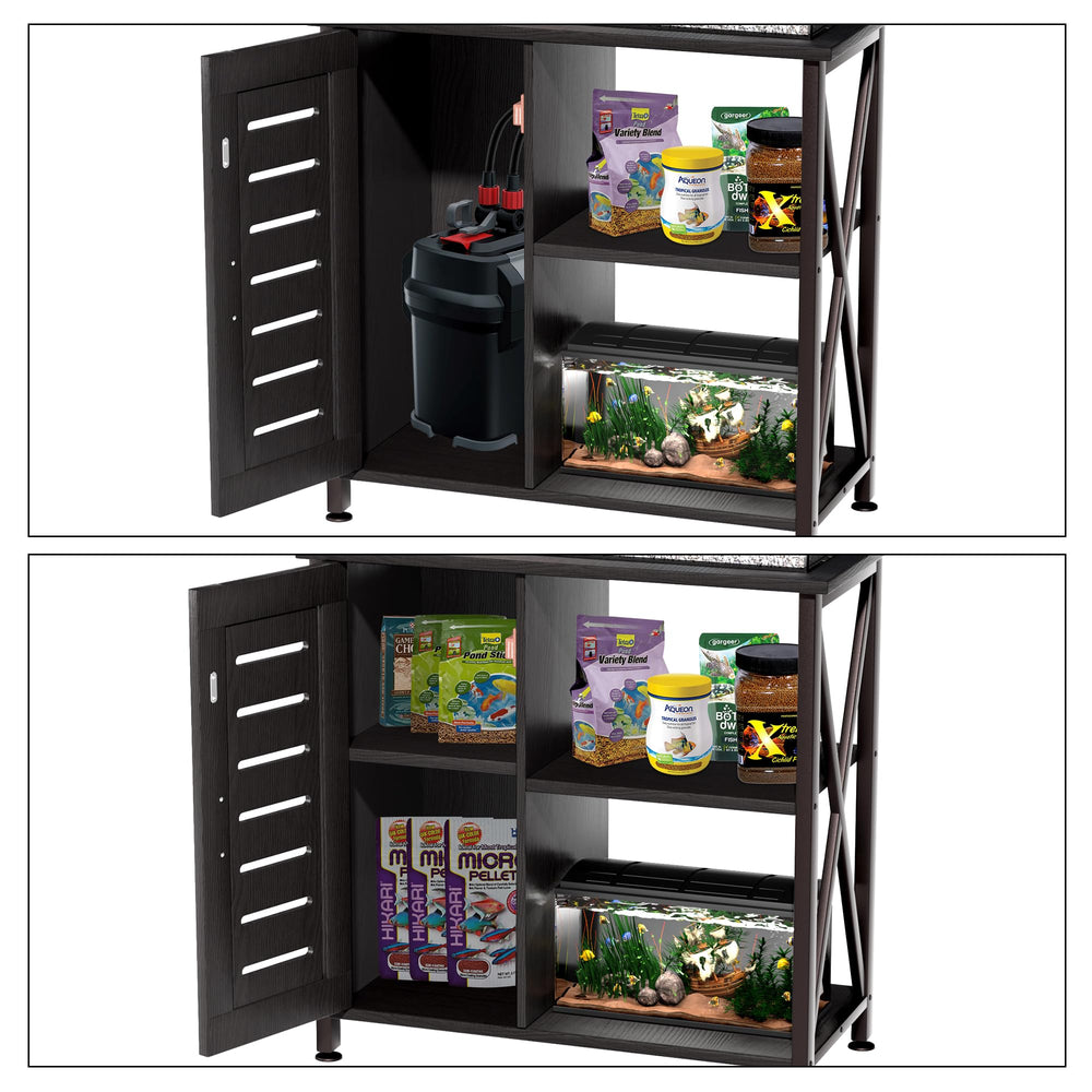 Herture stand features a durable steel frame with MDF panels for longevity.
