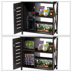 Herture stand features a durable steel frame with MDF panels for longevity.