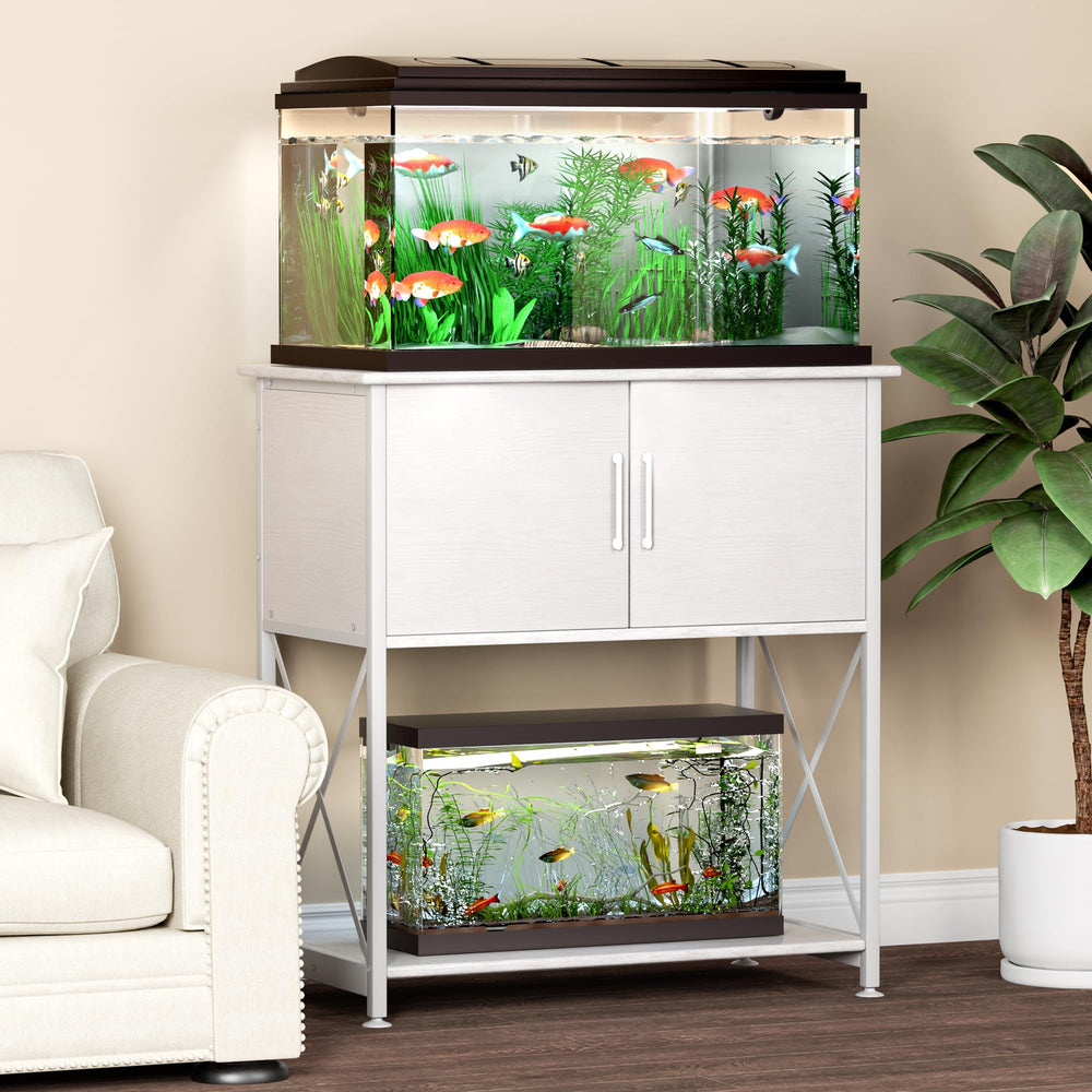 Herture stand two level design elevates viewing and expands usable space.