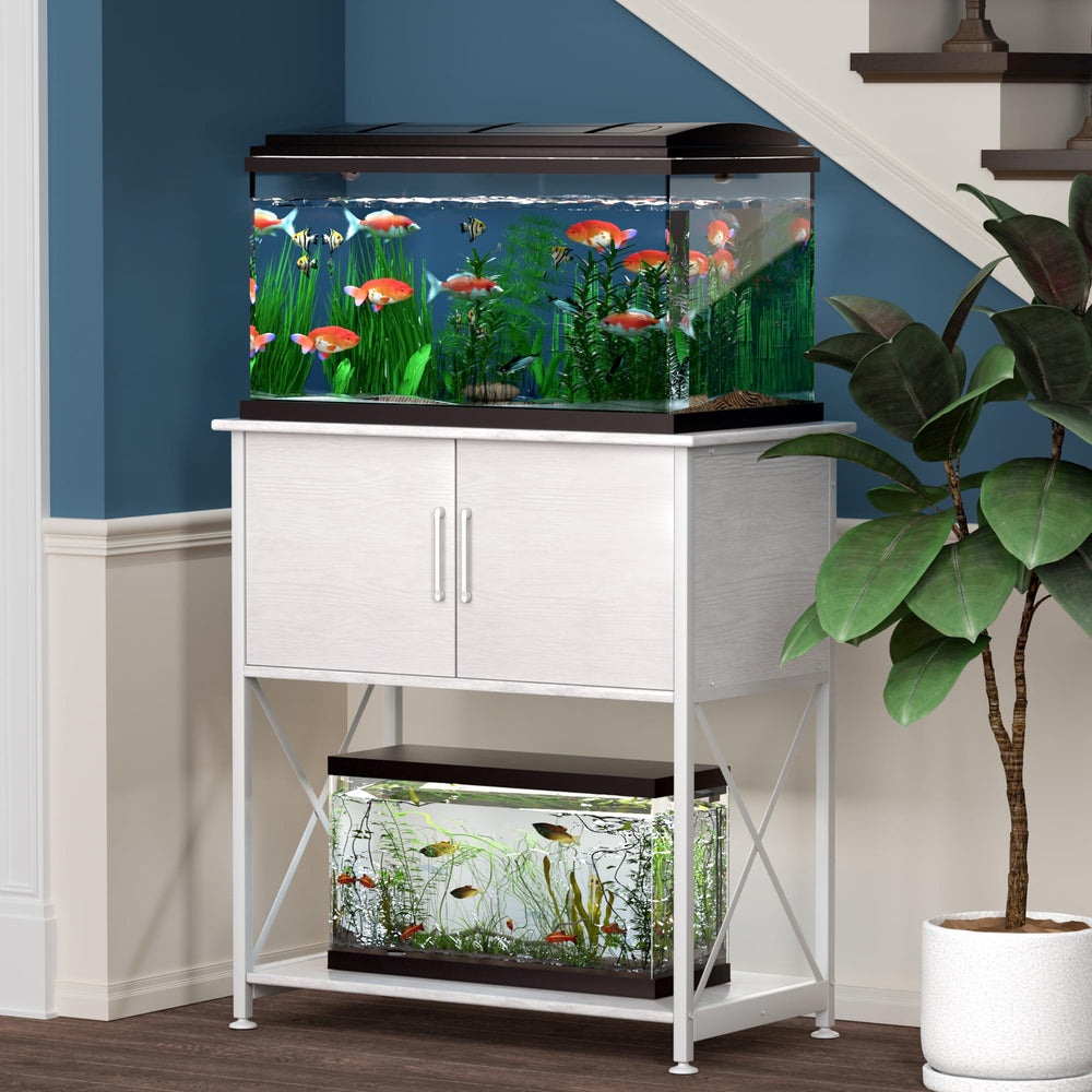 Herture stand white modern design complements home decor and tank displays.