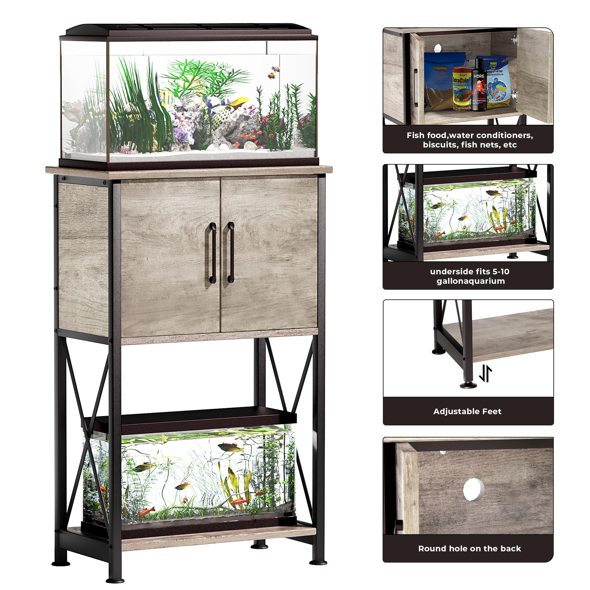 Herture sturdy steel frame supports up to 500 lbs on top.