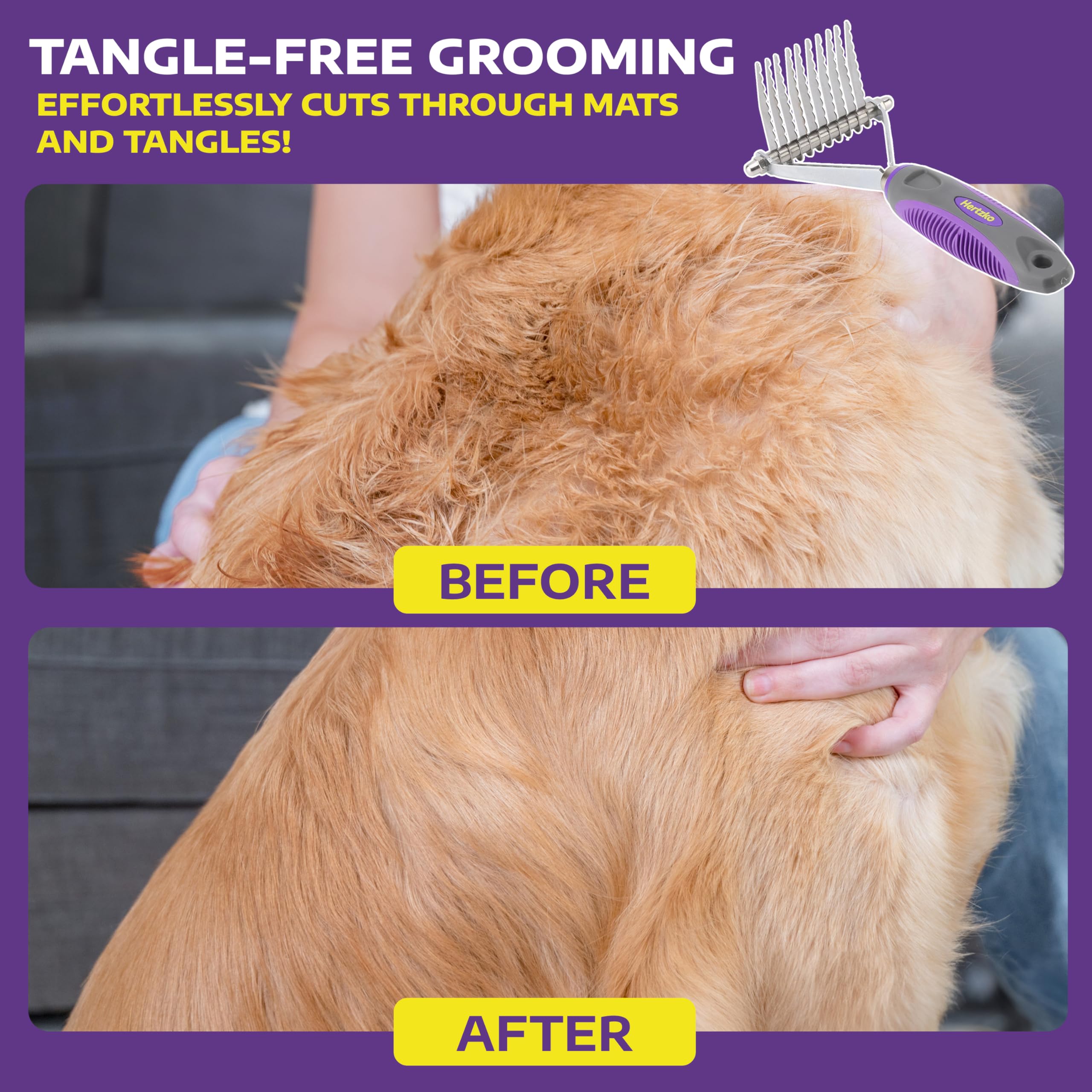 Hertzko dematting comb ergonomic handle reduces hand stress during grooming