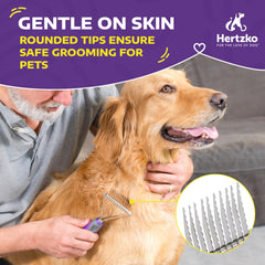 Hertzko dematting comb in use gently detangles long-haired coats on pets