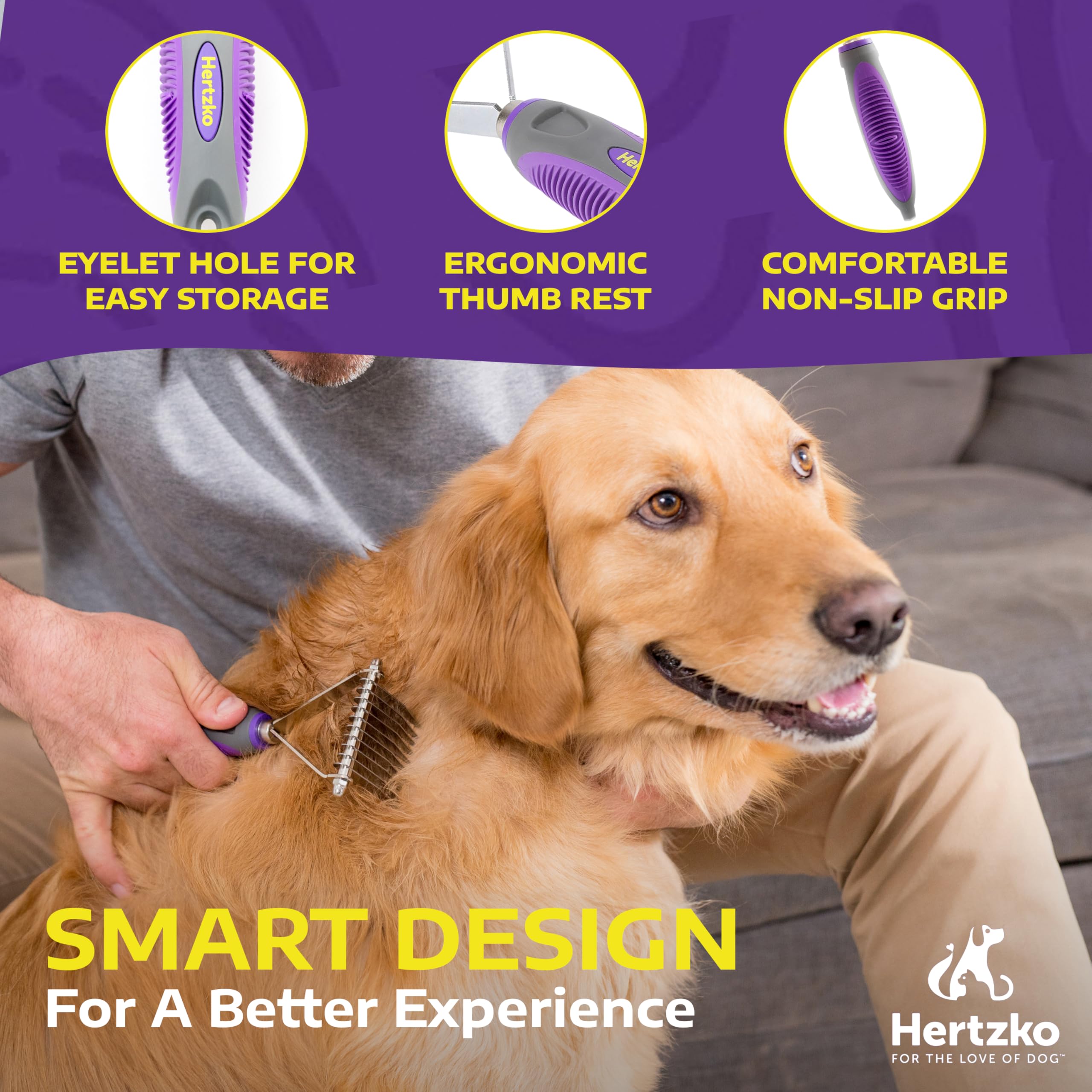 Hertzko dematting comb safe rounded edges protect skin during brushing
