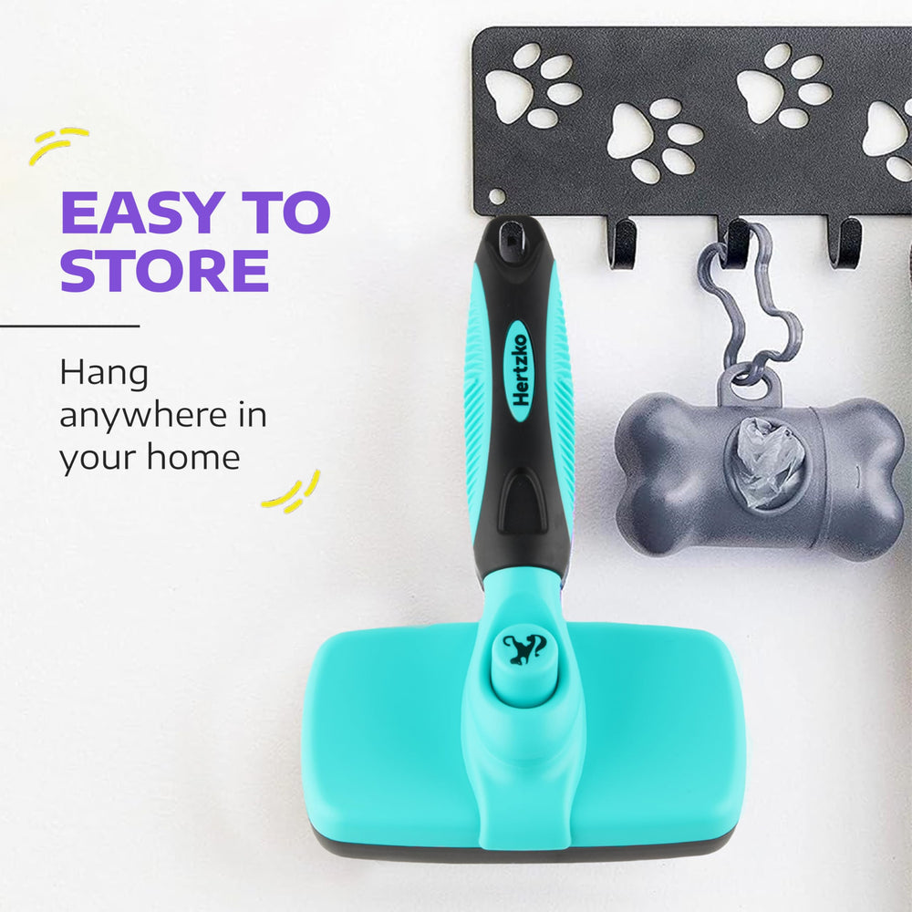 Hertzko easy-clean retracting bristles capture fur and dirt during grooming