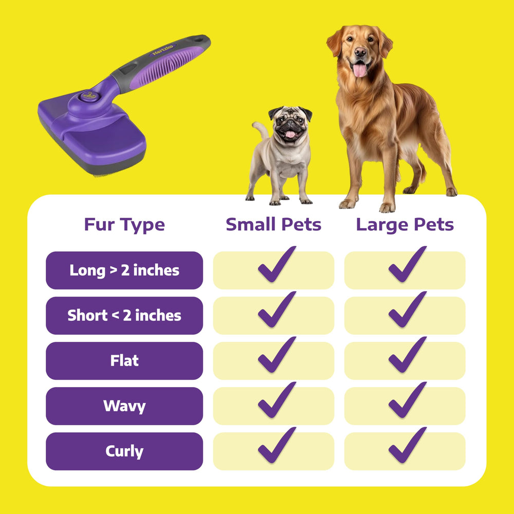 Hertzko purple self-cleaning slicker brush stands out in grooming kit