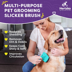 Hertzko self-cleaning brush button press enabling quick fur removal and easy cleanup