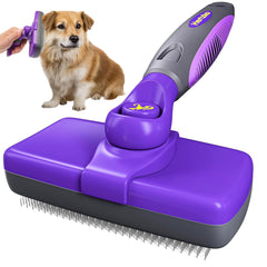 Hertzko self-cleaning slicker brush with retractable bristles for quick fur removal after grooming