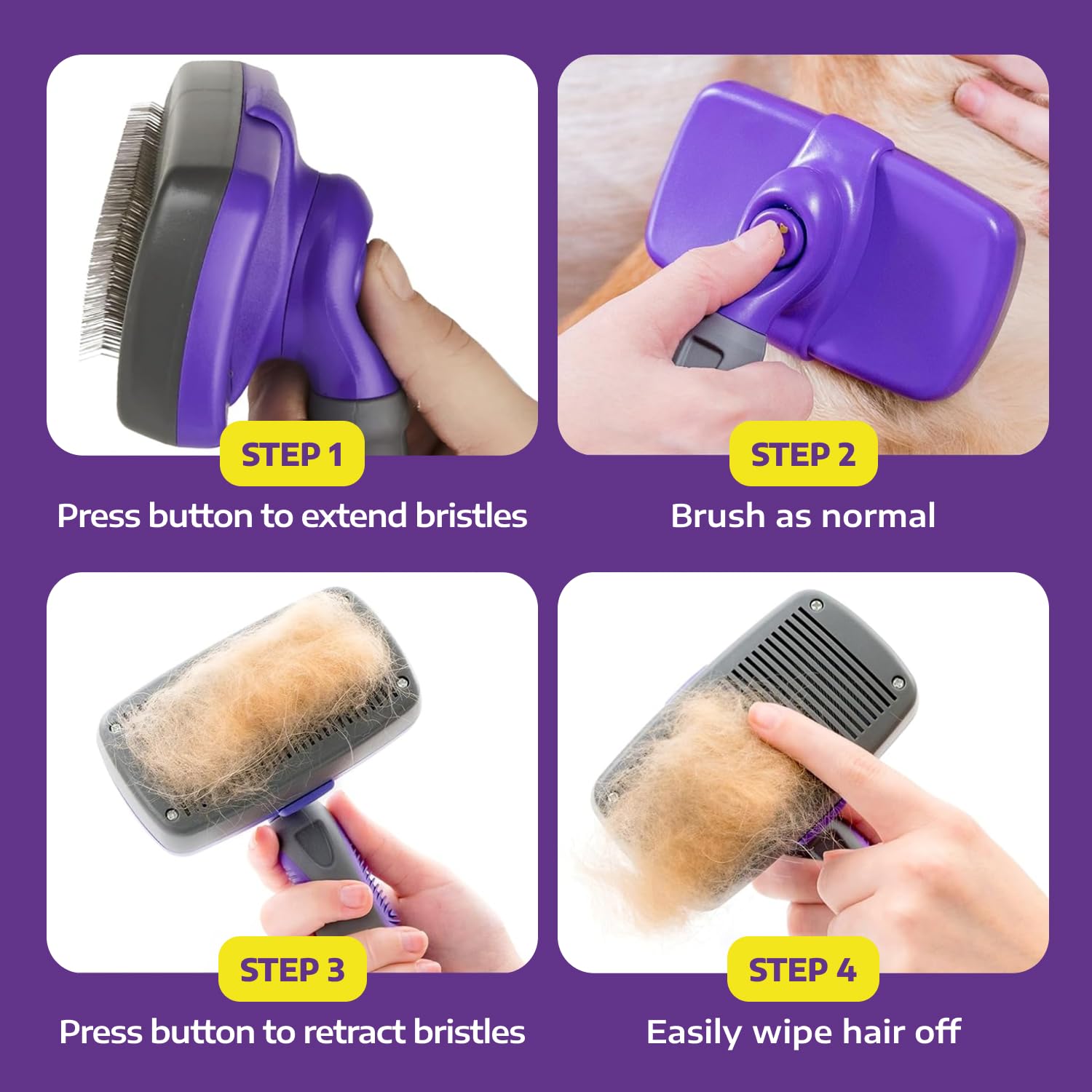 Hertzko slicker brush for dogs cats fur reveals smoother coats after brushing.