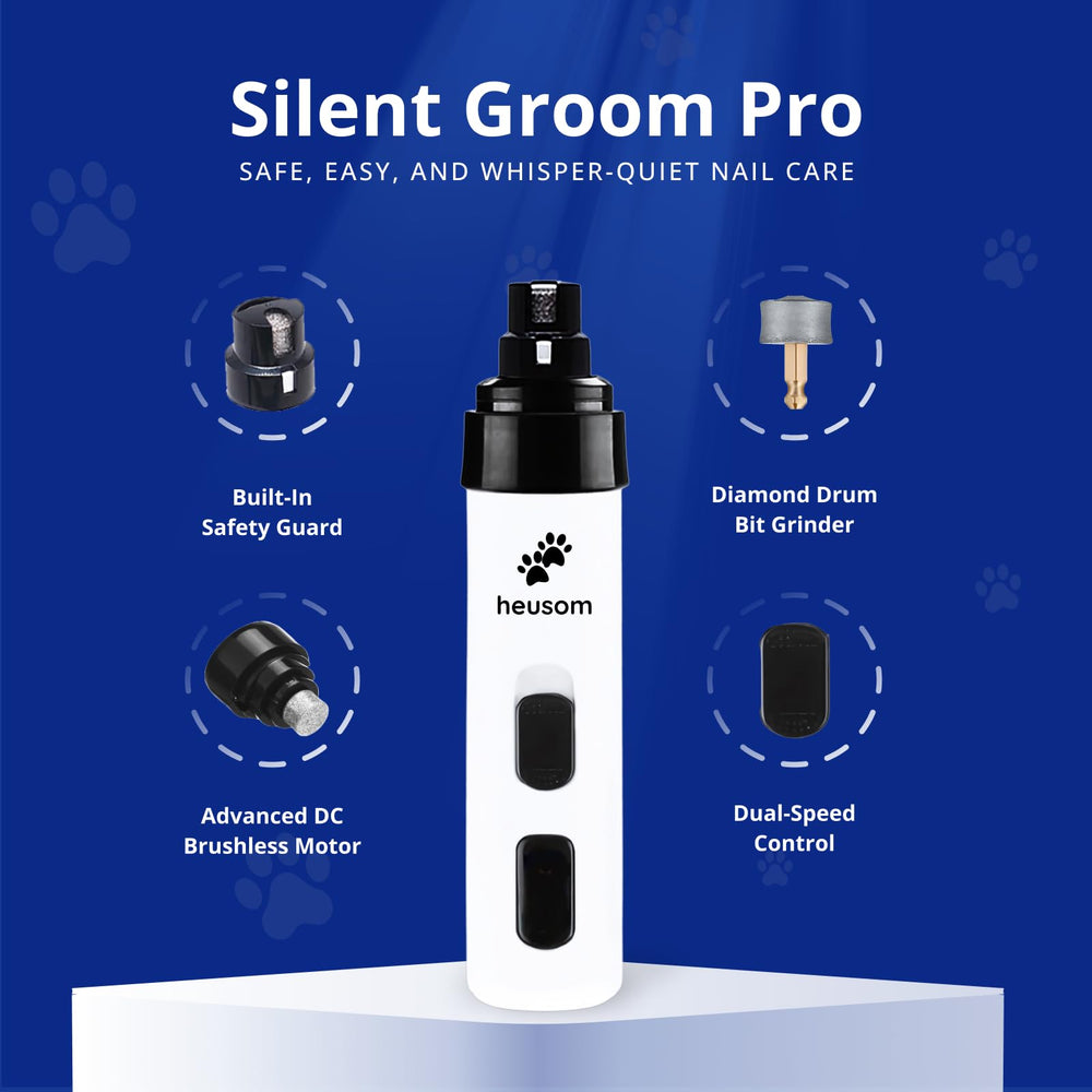 Heusom Silent Groom Pro close-up on replacement heads for long-lasting grooming.