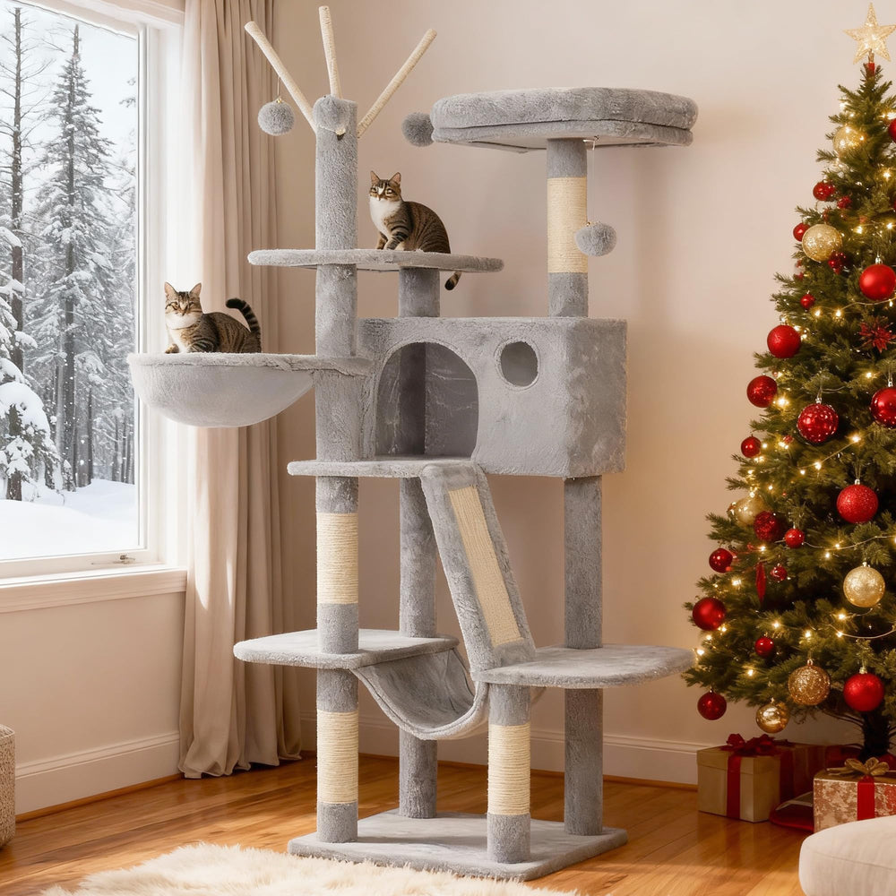 Hey-brother Cat Tree 53-inch assembly demonstrates sturdy setup for climbing and lounging