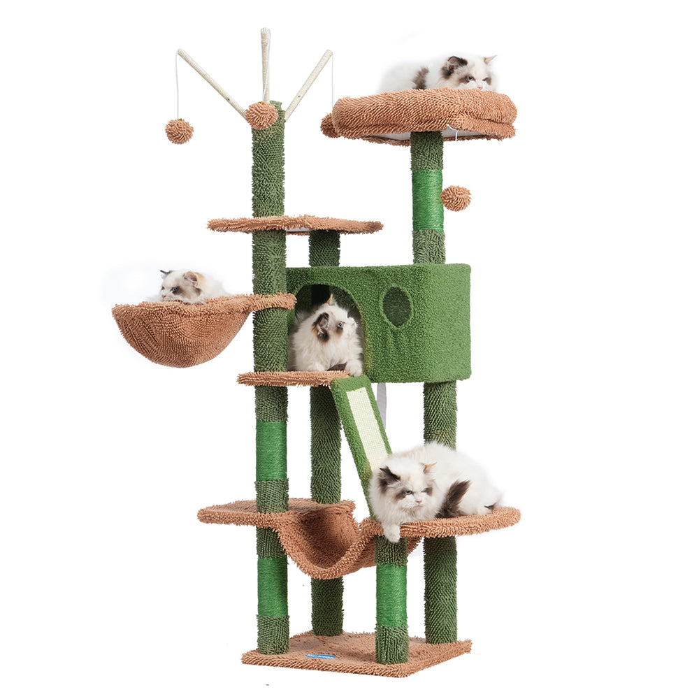 Hey-brother cat tree 53-inch tower provides vertical play and exercise for indoors.