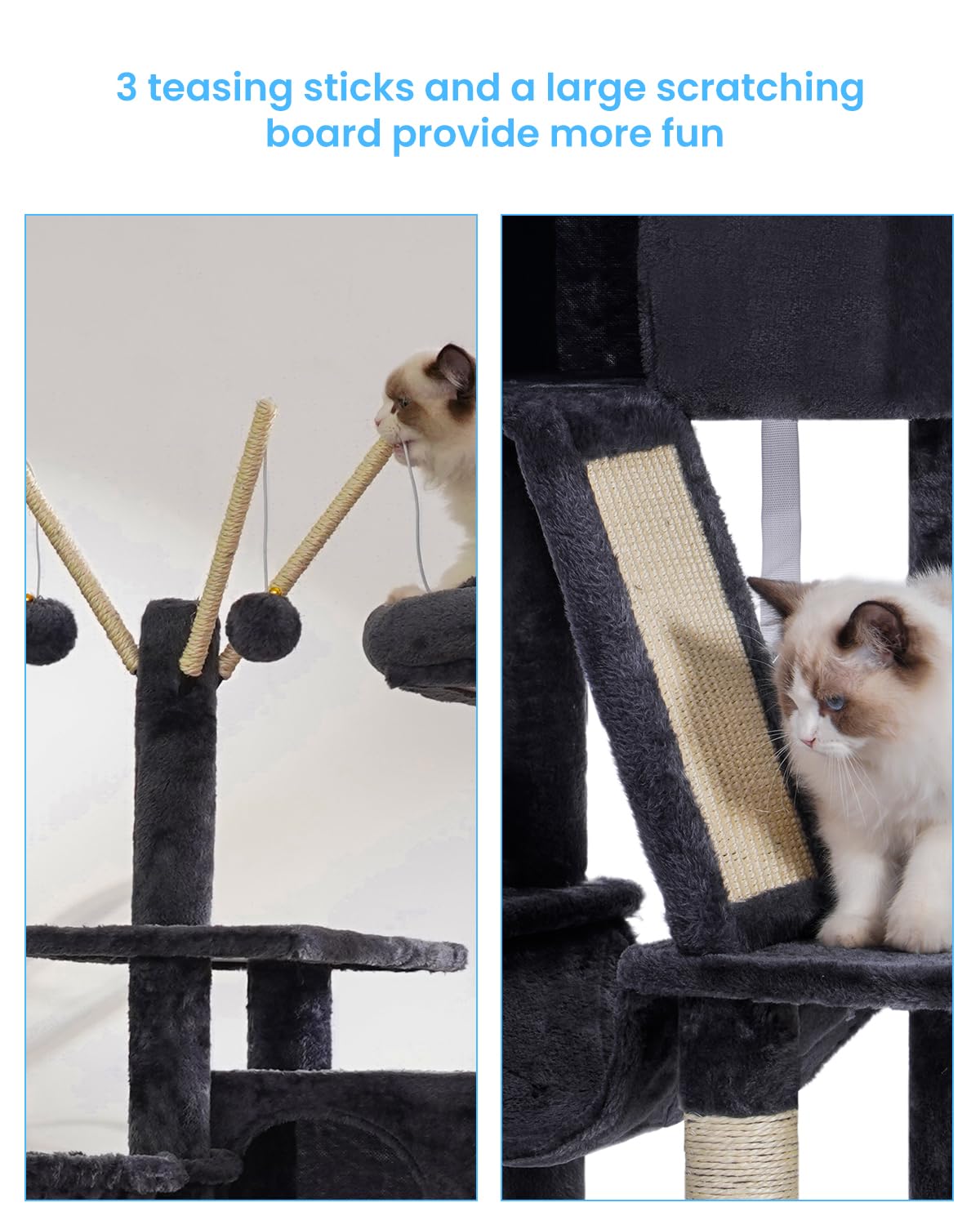 Hey-brother cat tree 53in-hammock-cloud: cozy hammock for secure naps.