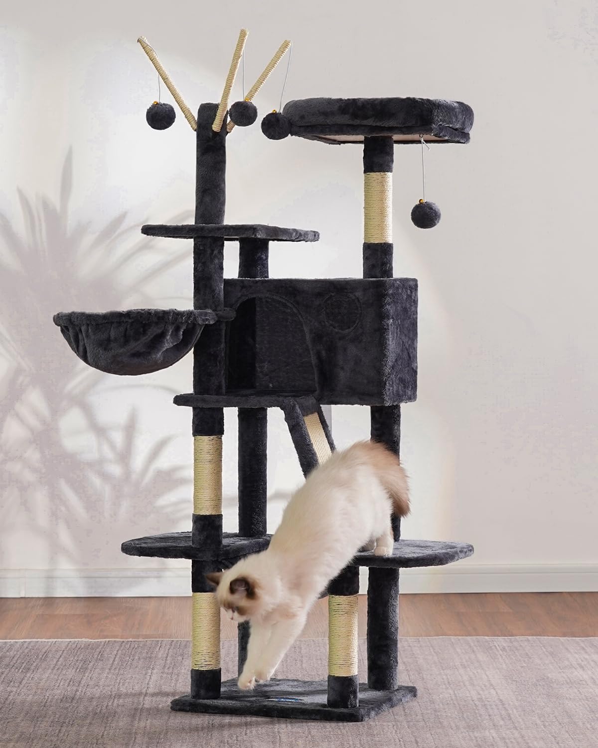 Hey-brother cat tree 53in-reinforced-base: stability during lively play.