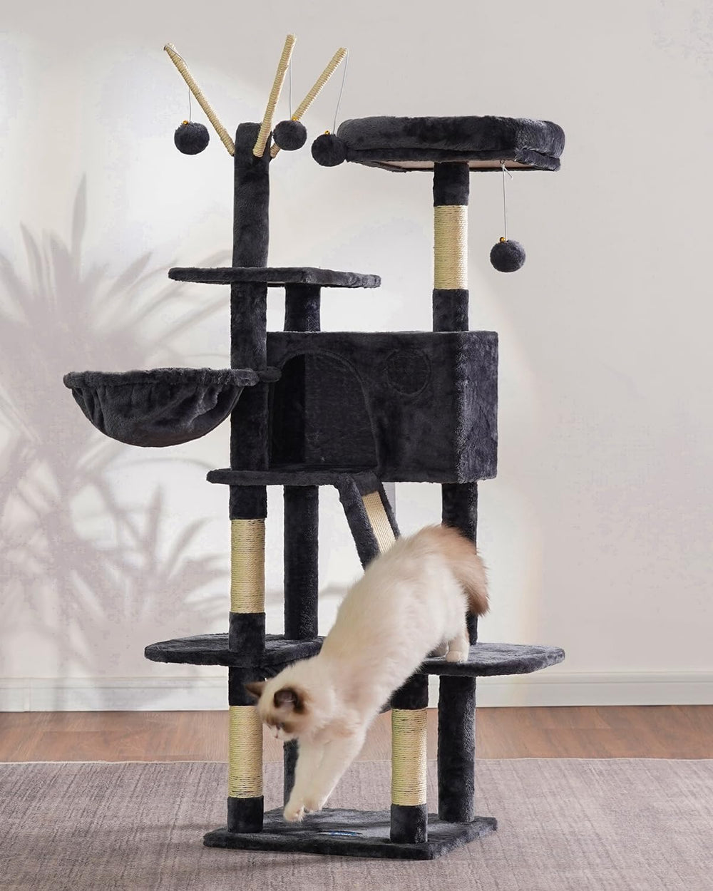 Hey-brother cat tree 53in-reinforced-base: stability during lively play.