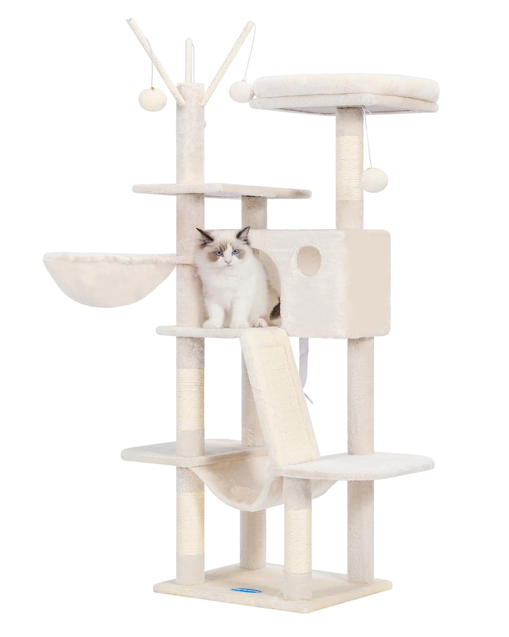 Hey-brother cat tree 53-inch tower base offers sturdy indoor lounging.