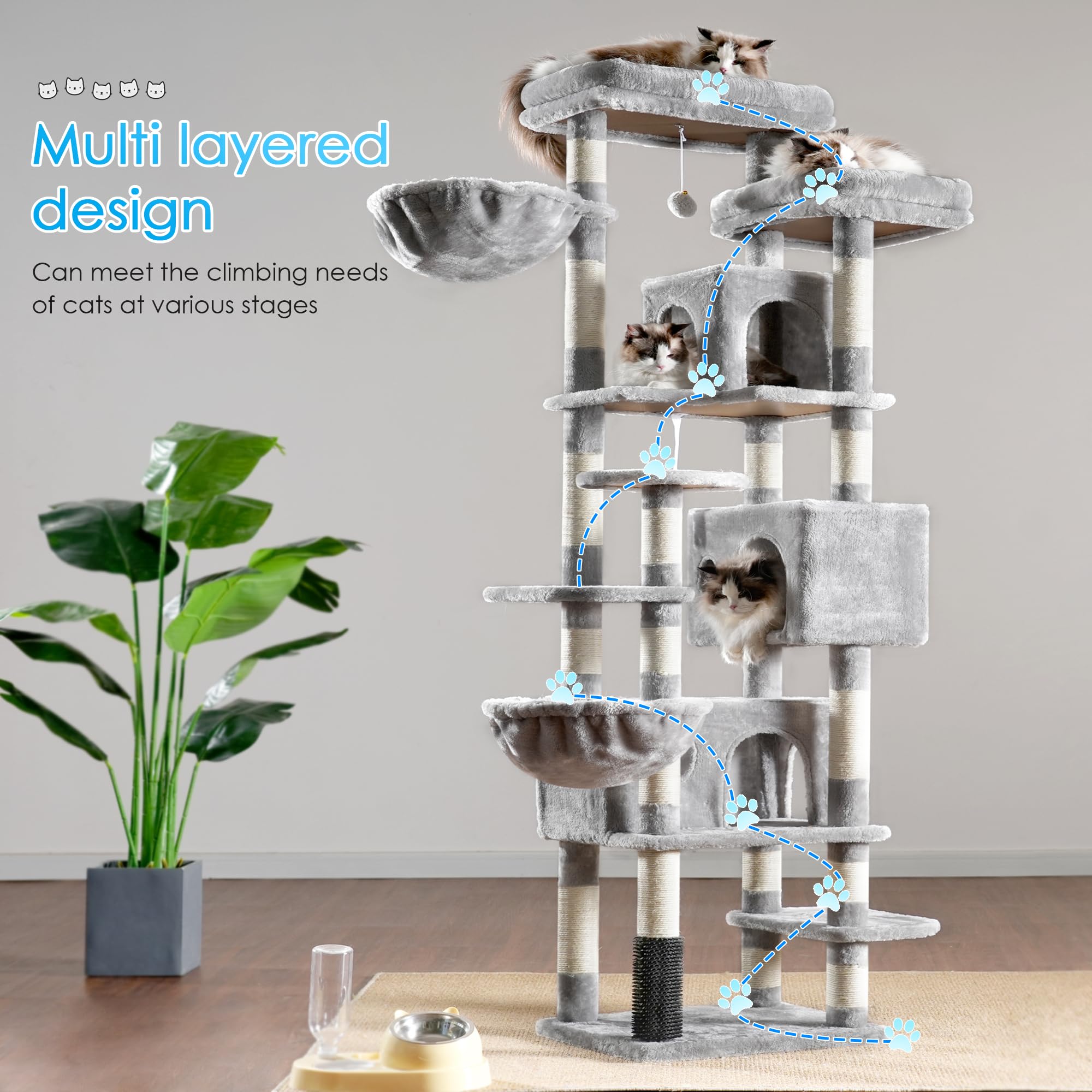 Hey-brother cat tree anti-topple base enhances overall stability during climbing.