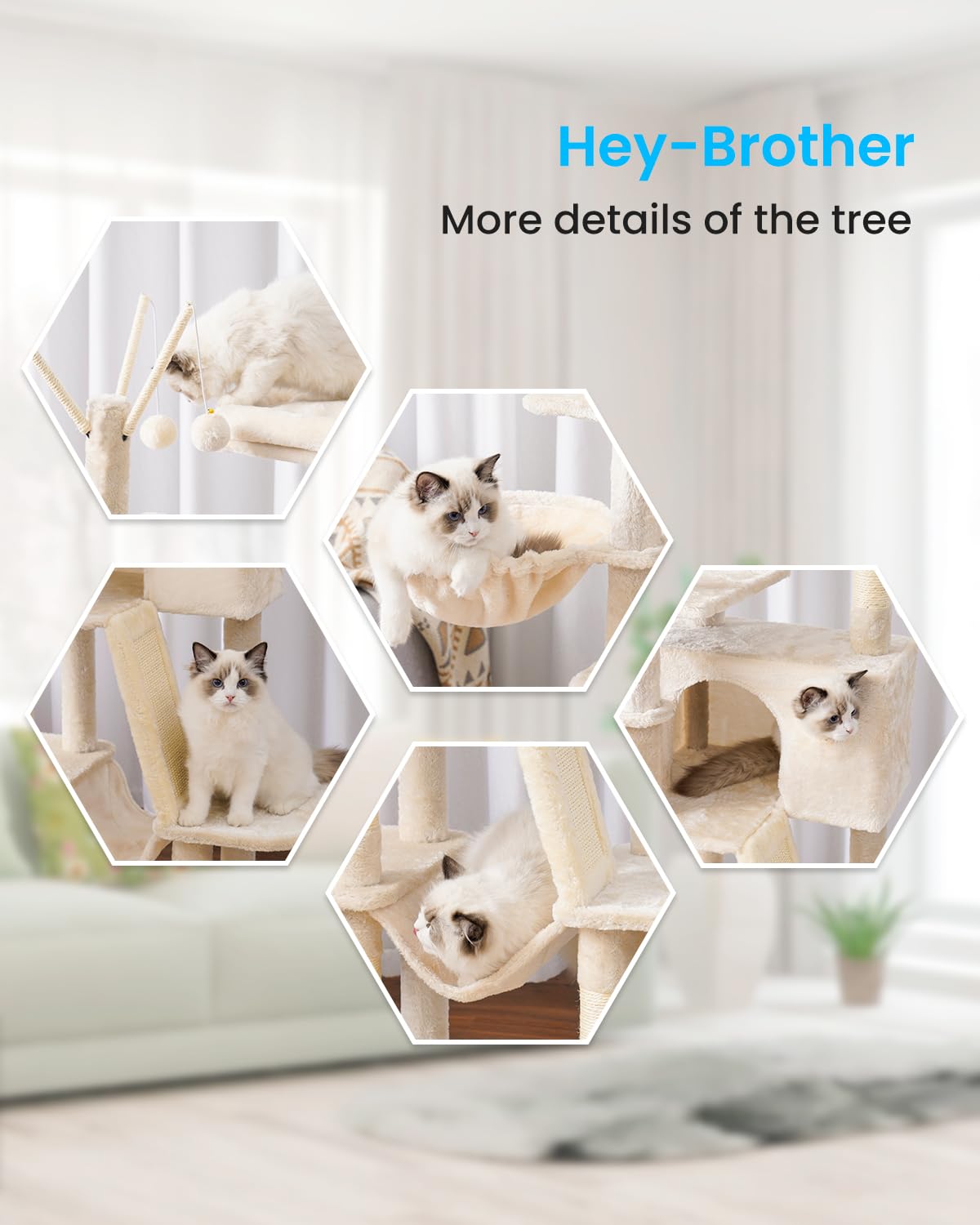 Hey-brother cat tree anti-topple design promotes confident climbing sessions.