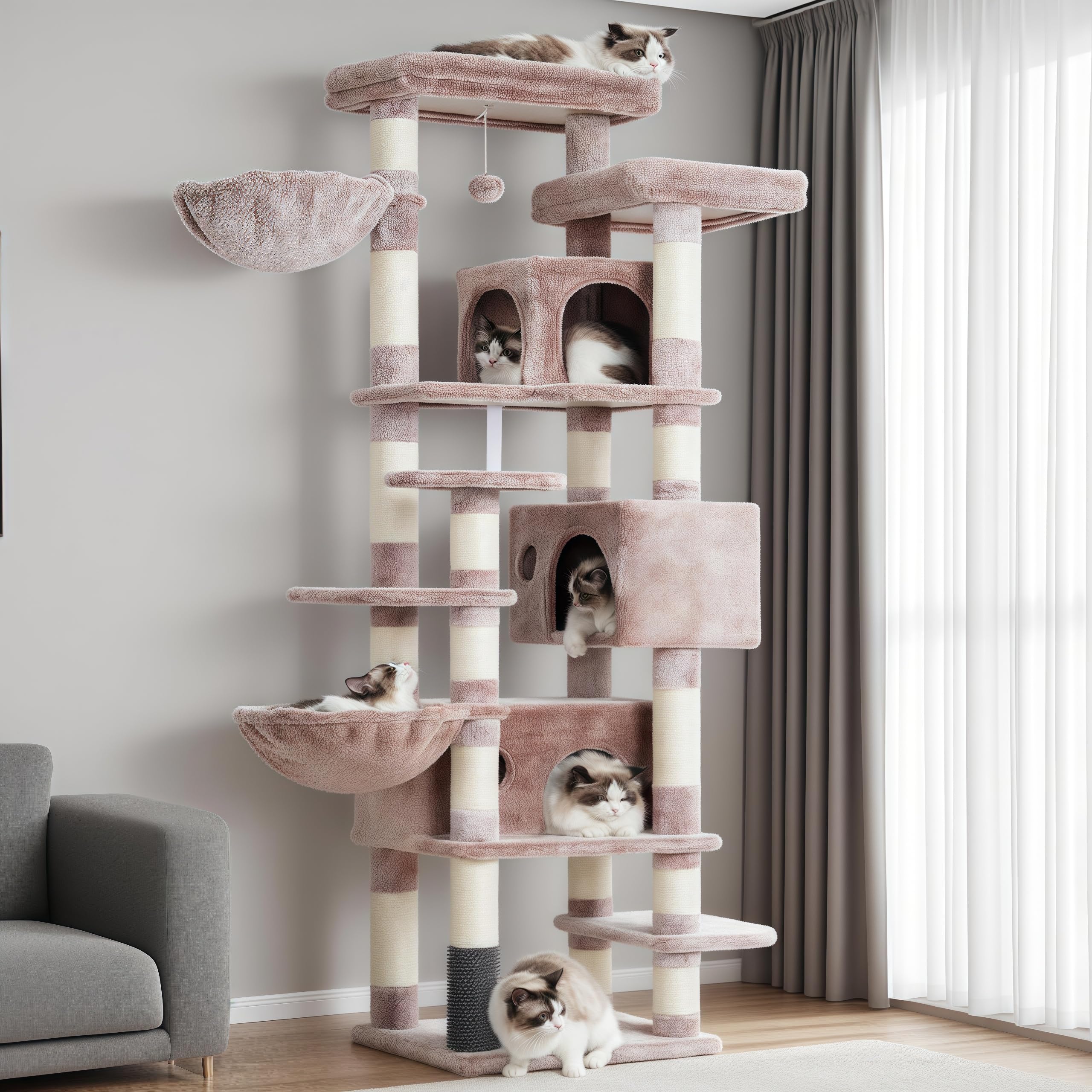 Hey-brother cat tree baseboard stability ensures safe indoor play