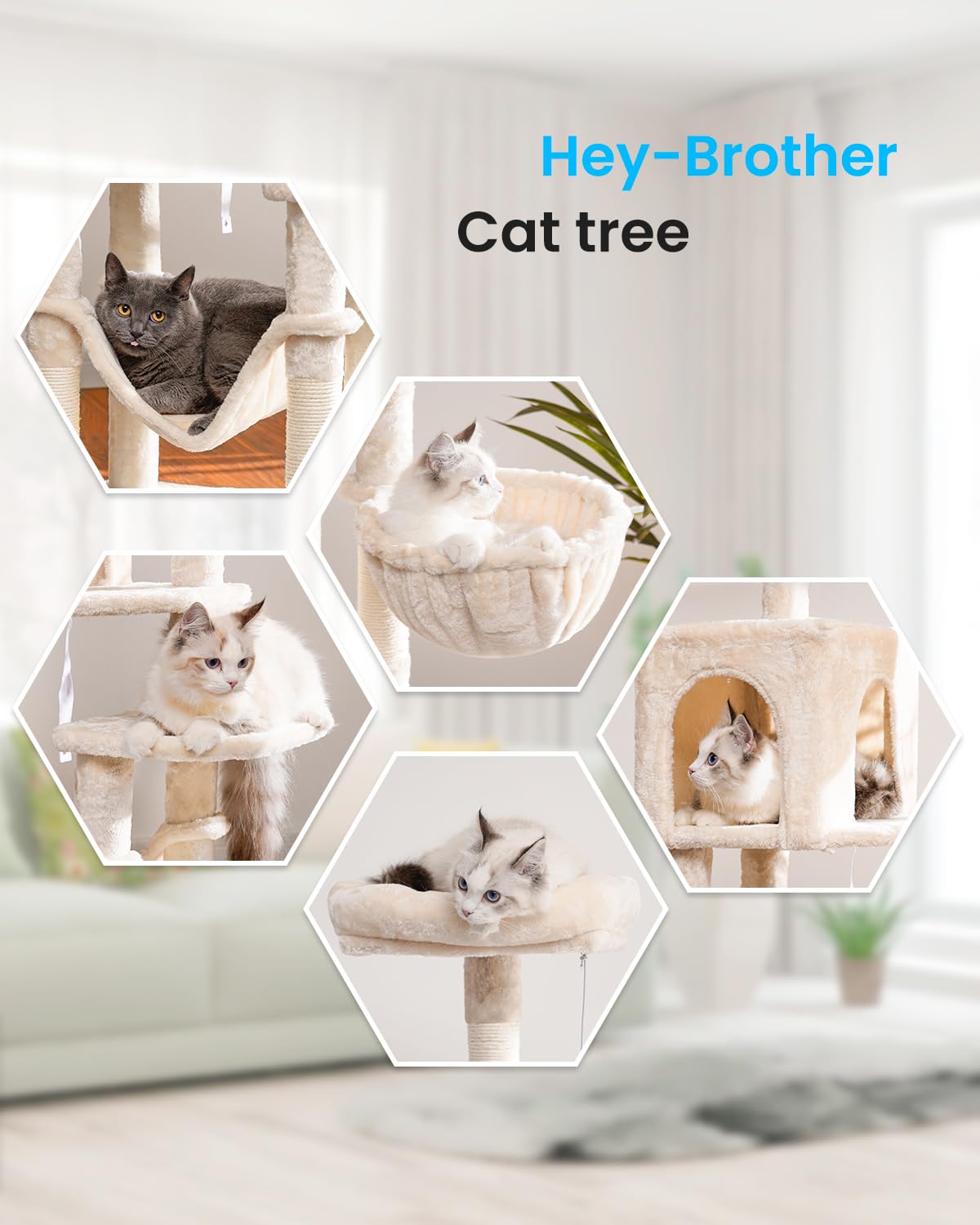 Hey-brother cat tree beige cuddly cave offers private hide-and-seek retreat.