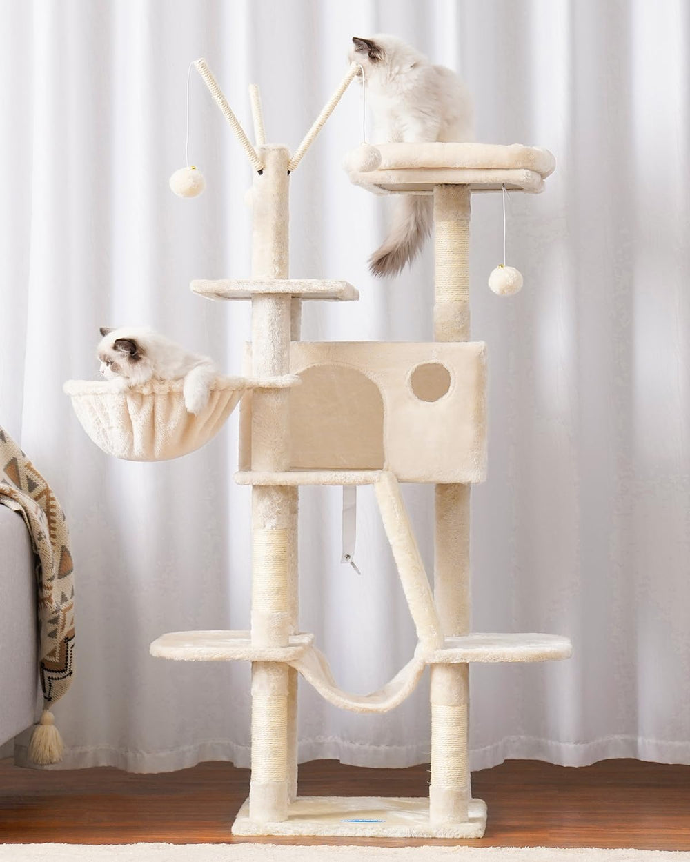 Hey-brother cat tree beige finish blends with home decor and cat corners.