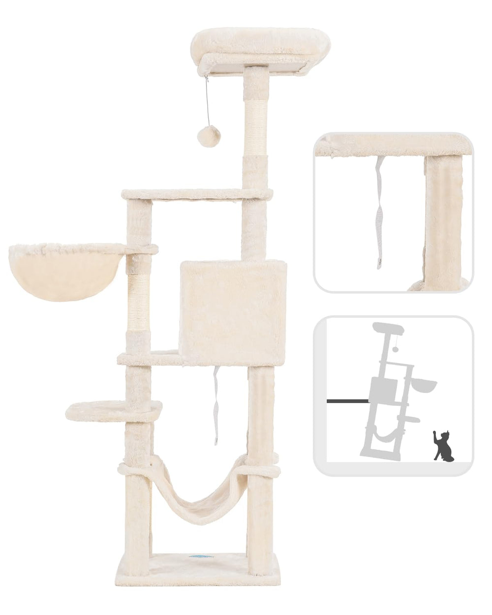 Hey-brother cat tree beige plush basket for cozy napping.