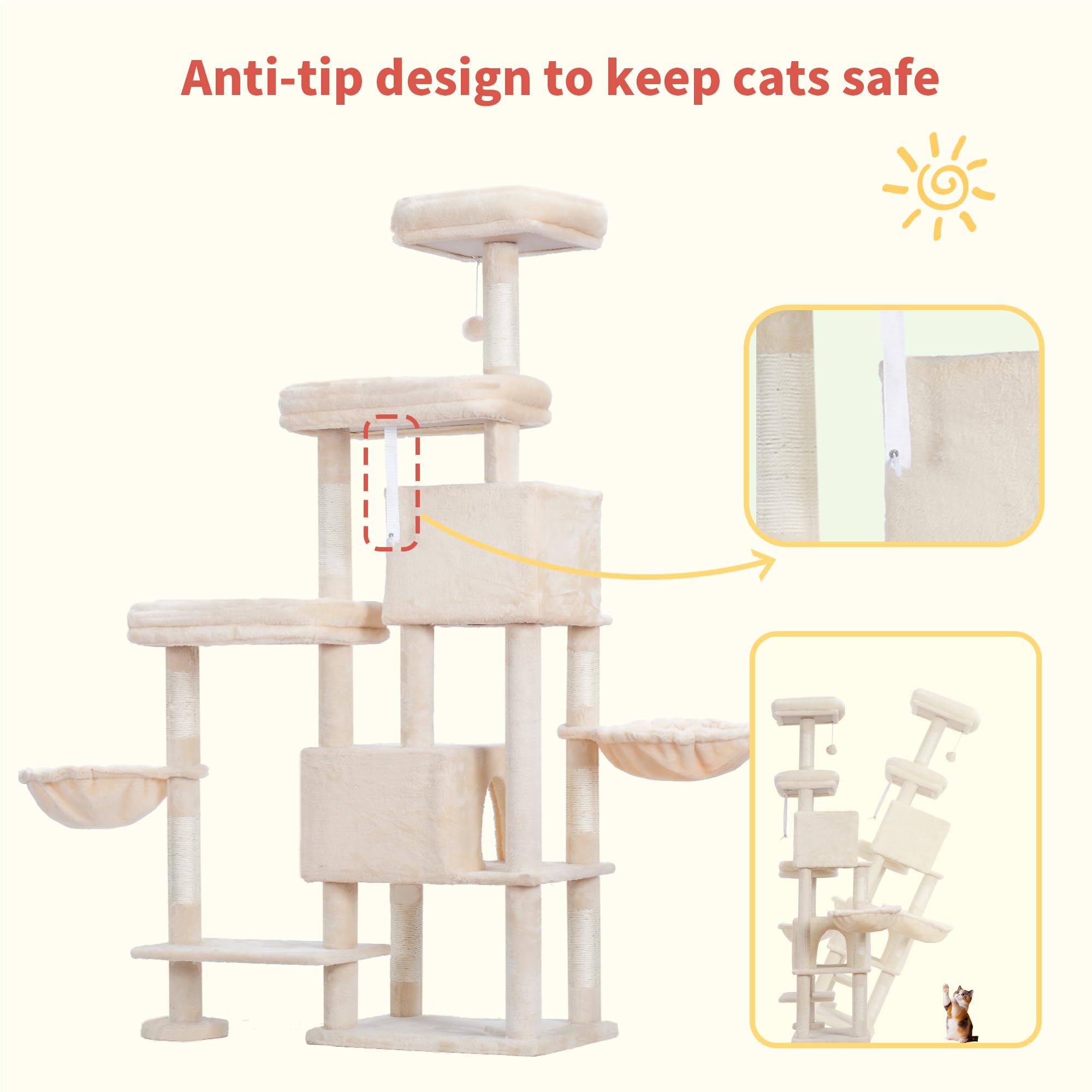Hey-brother cat tree beige room environment blends with home decor