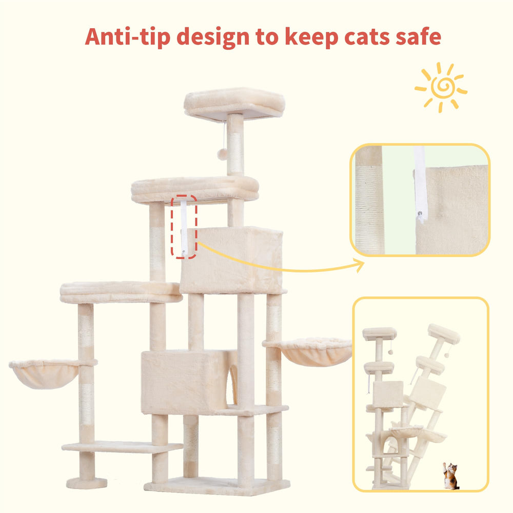 Hey-brother cat tree beige room environment blends with home decor
