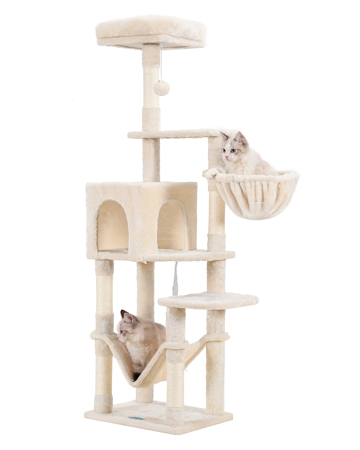 Hey-brother cat tree beige top perch provides elevated comfort for curious cats.