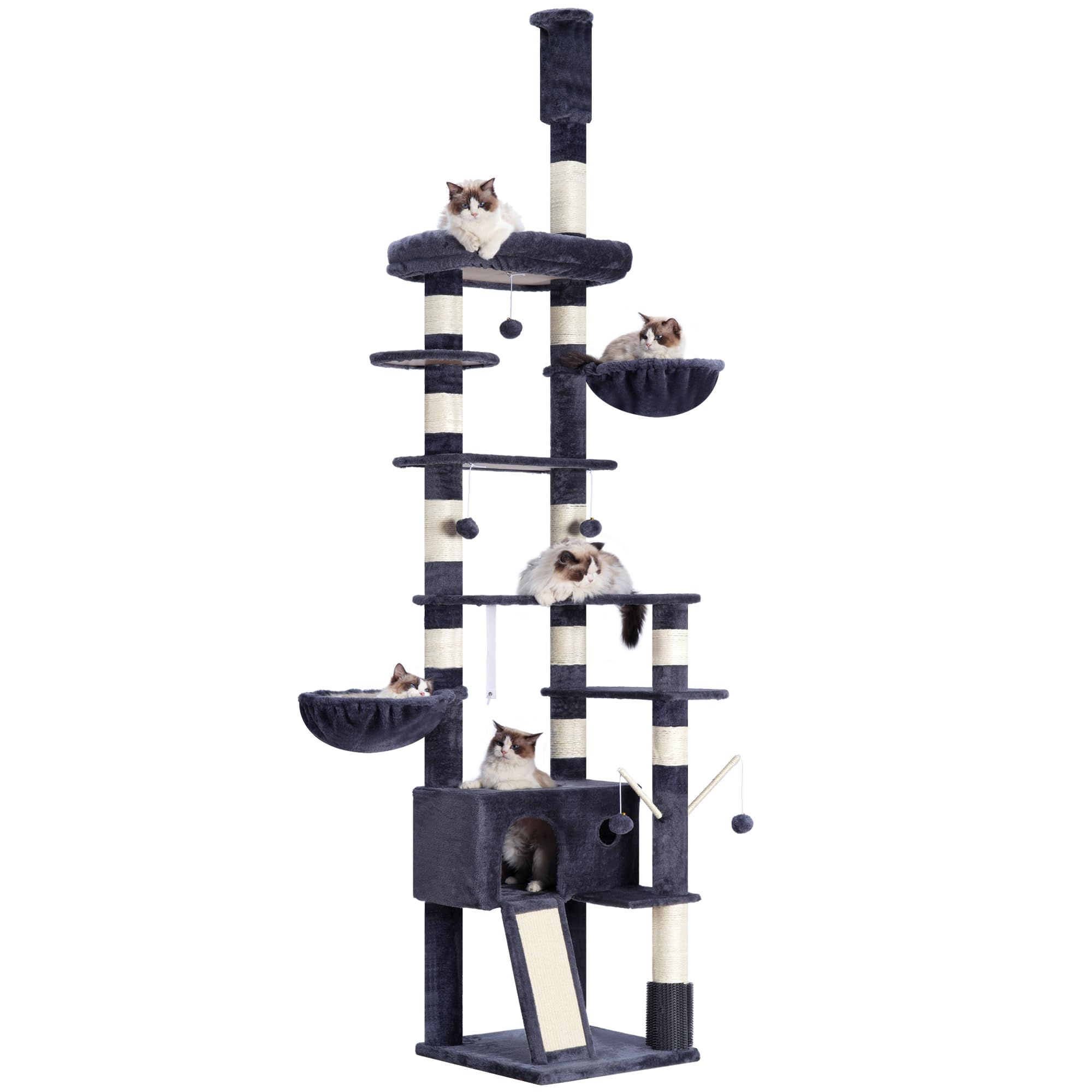 Hey-brother cat tree ceiling-height adjustable height demo for tall rooms